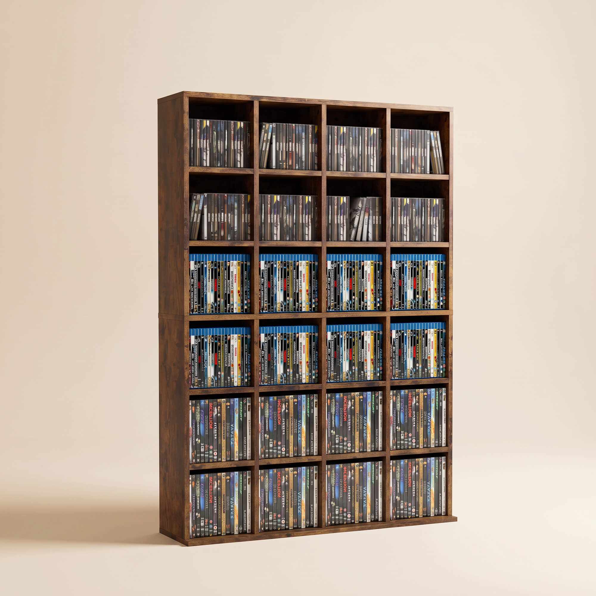 Adjustable Wall-Secure Media Storage Shelf – DVD/CD/Game Organizer, Rustic Brown