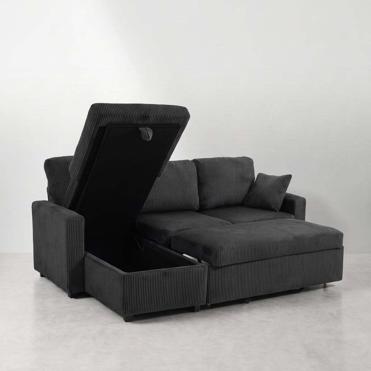 FlexLiving 81" L-Shaped Reversible Storage Sleeper Sectional, Dark Grey