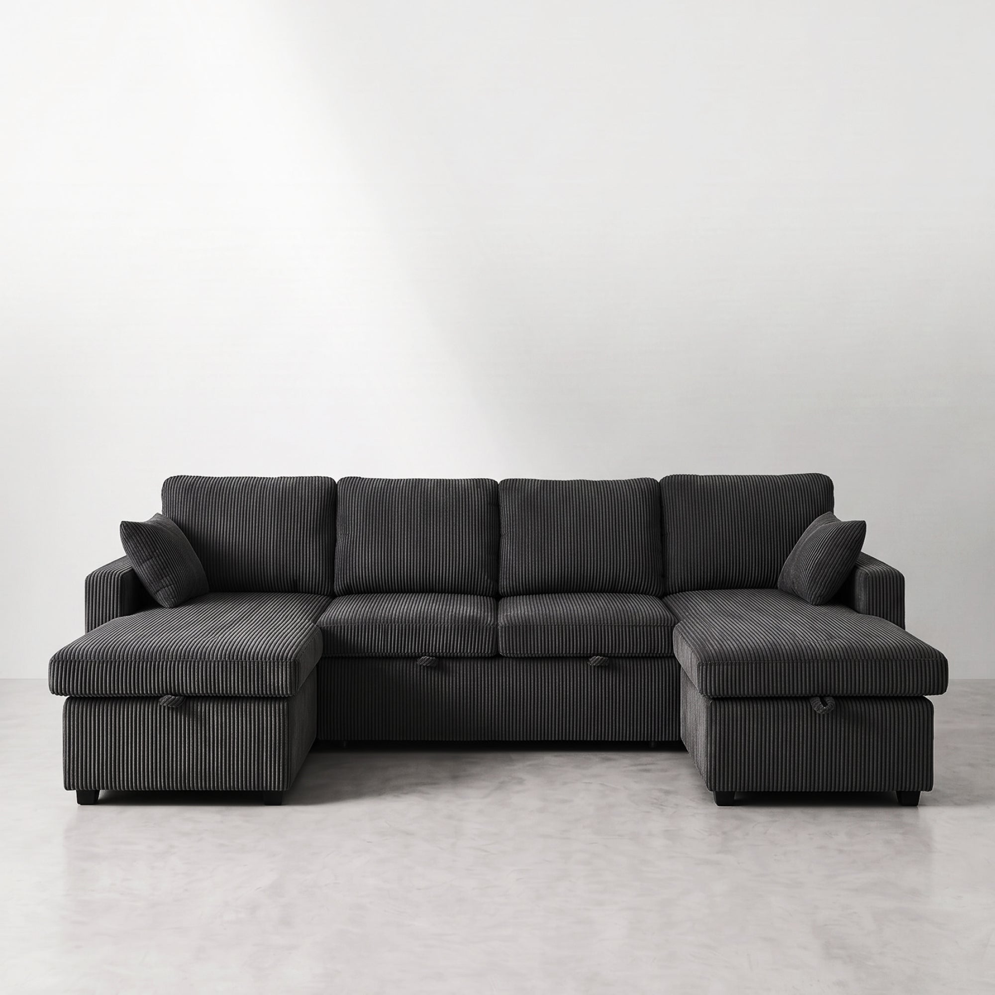 FlexLiving 111" U-Shaped Dual-Storage Sleeper Sectional, Charcoal Grey