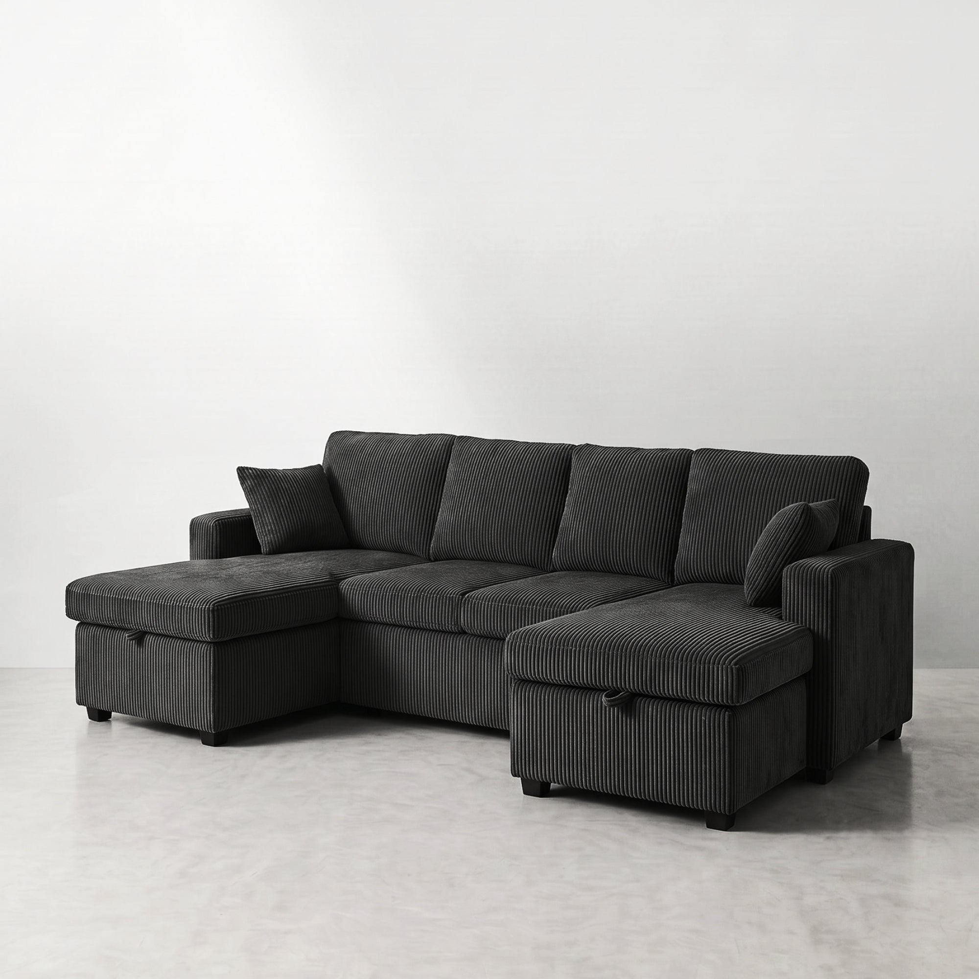 FlexLiving 111" U-Shaped Dual-Storage Sleeper Sectional, Charcoal Grey