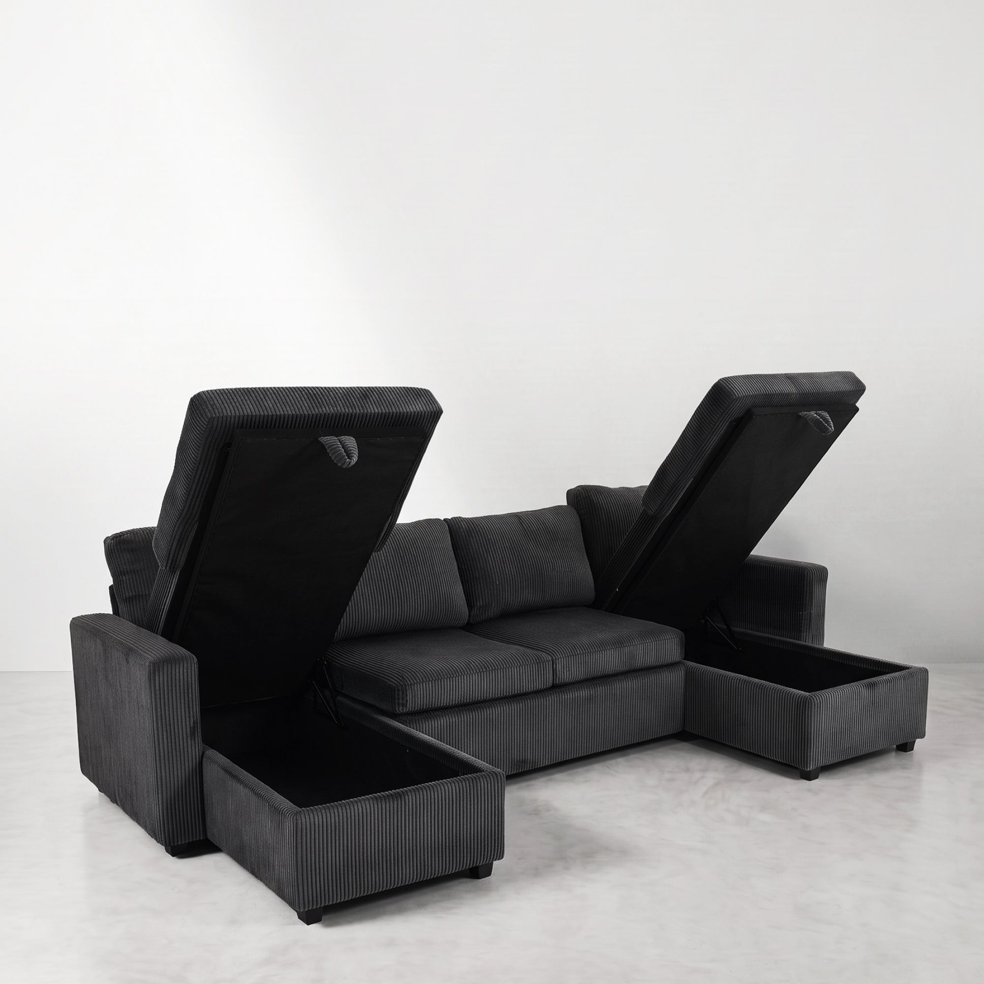 FlexLiving 111" U-Shaped Dual-Storage Sleeper Sectional, Charcoal Grey
