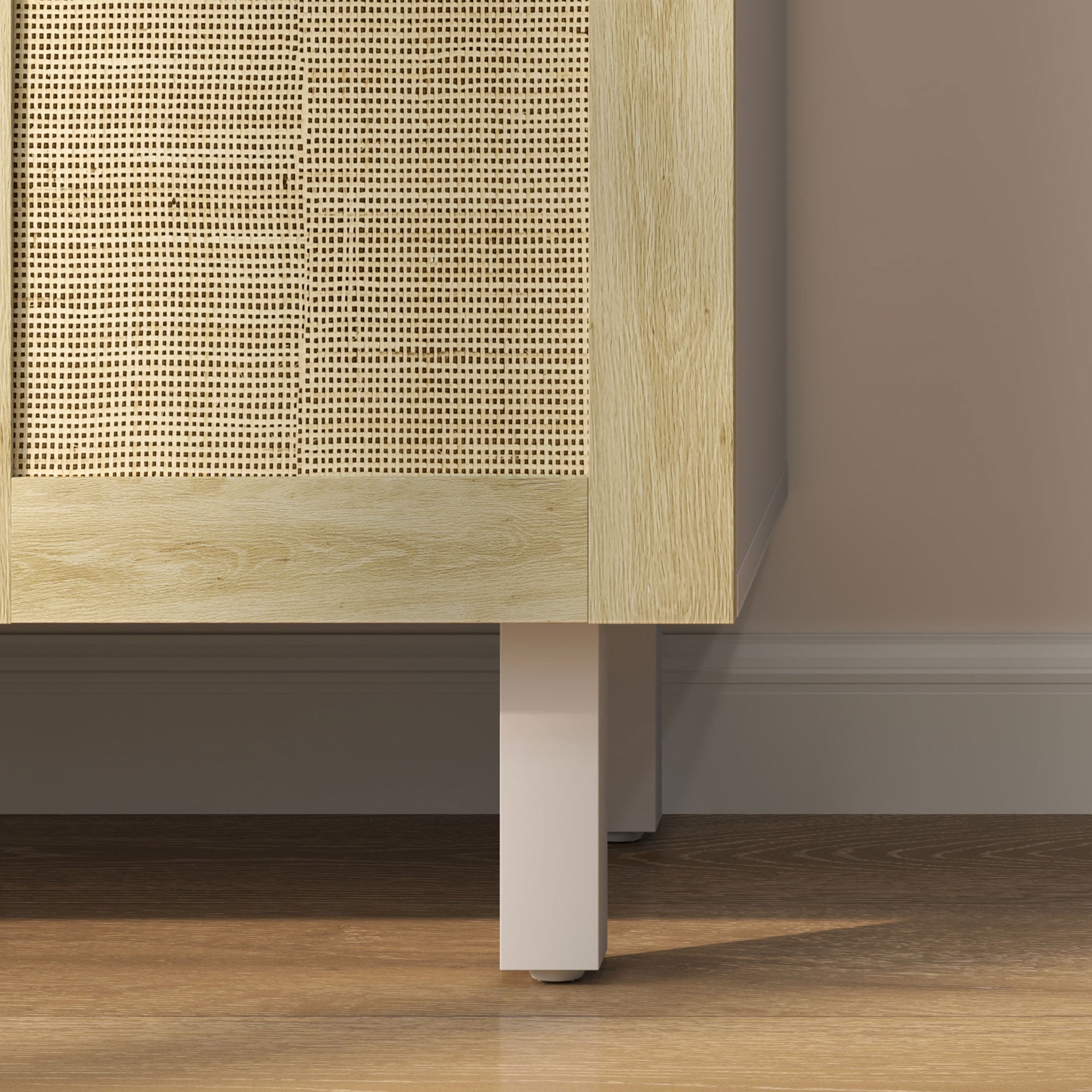 Solace 4 Doors Rattan Cabinet with Adjustable Shelves, White & Natural