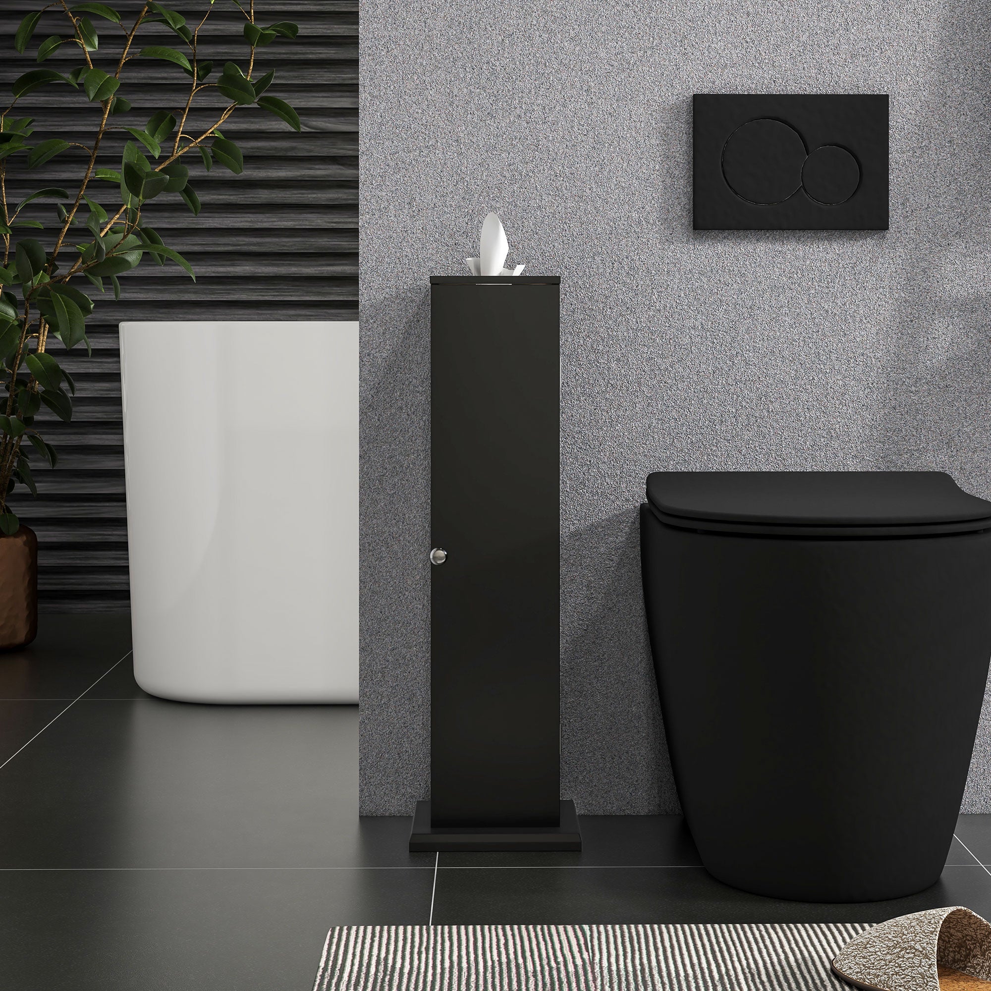 Small Toilet Paper Cabinet, Bathroom Corner Cabinet with Doors and Shelves, Black