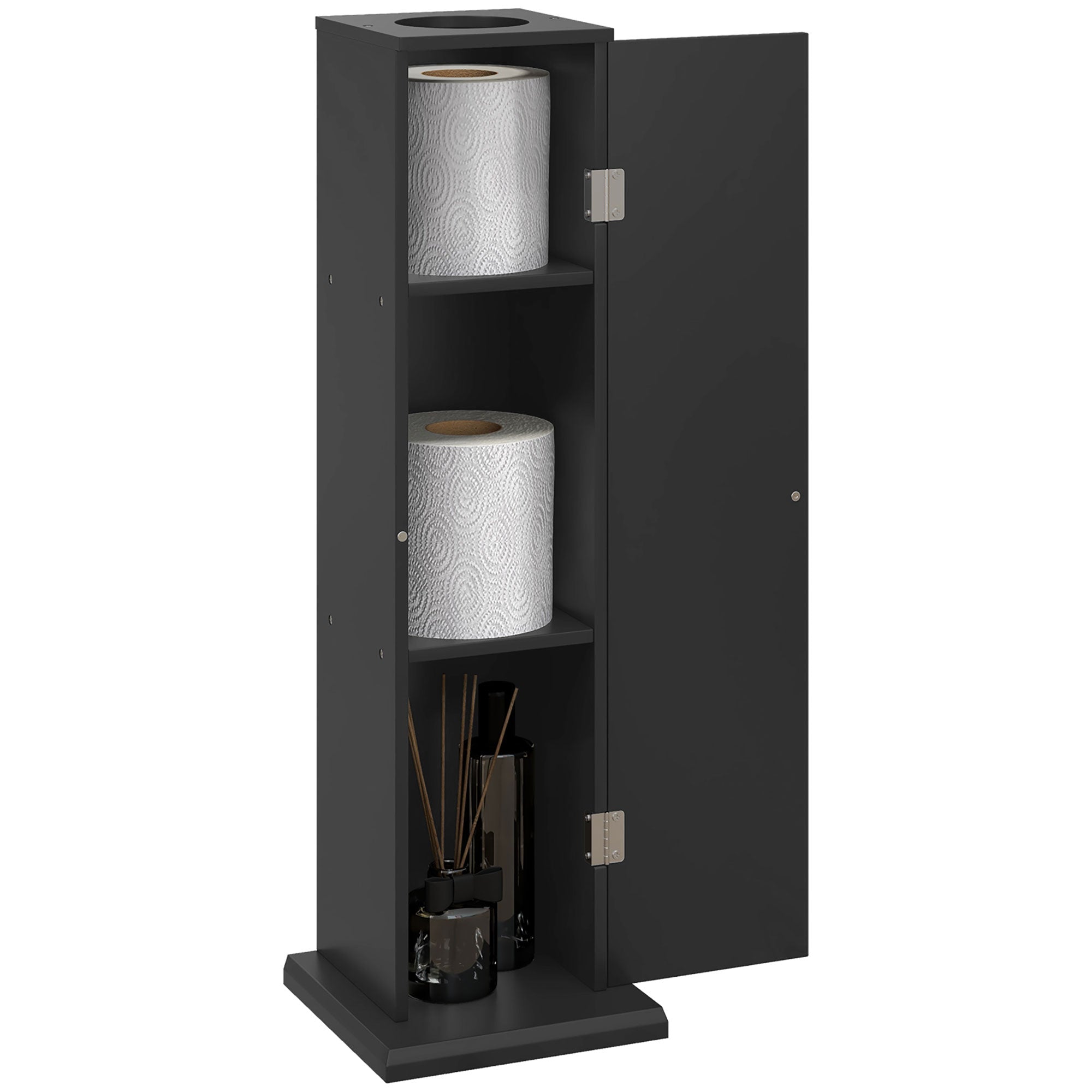 Small Toilet Paper Cabinet, Bathroom Corner Cabinet with Doors and Shelves, Black