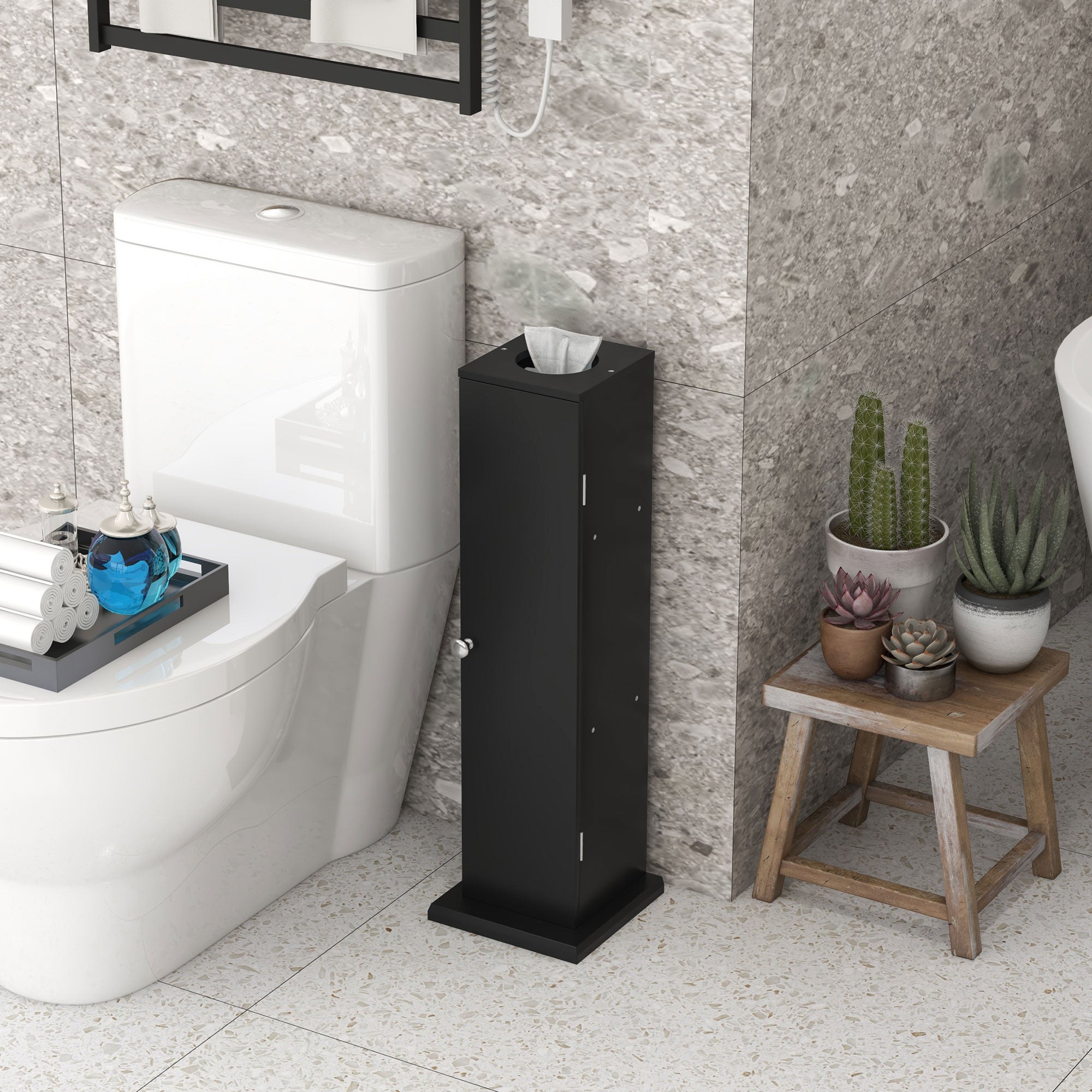 Small Toilet Paper Cabinet, Bathroom Corner Cabinet with Doors and Shelves, Black