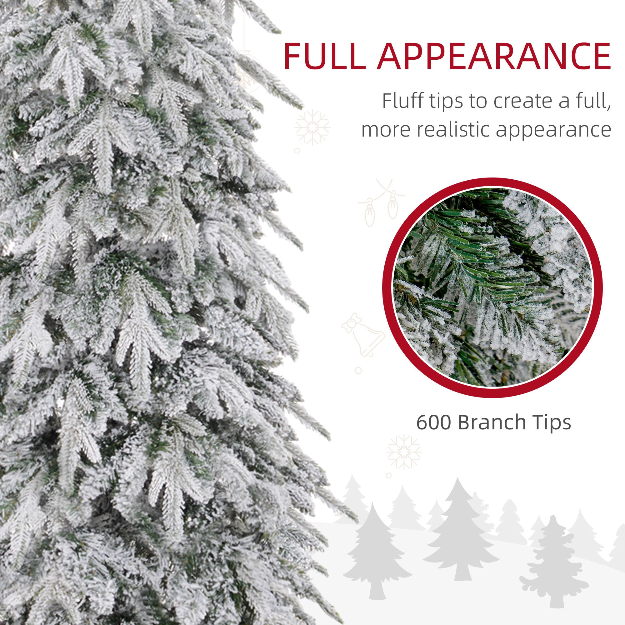 HOMCOM 6ft Tall Pencil Christmas Tree, Artificial Flocked Xmas Tree with 600 Branch Tips, Auto Open, Steel Base, for Home Office Holiday Décor, Green