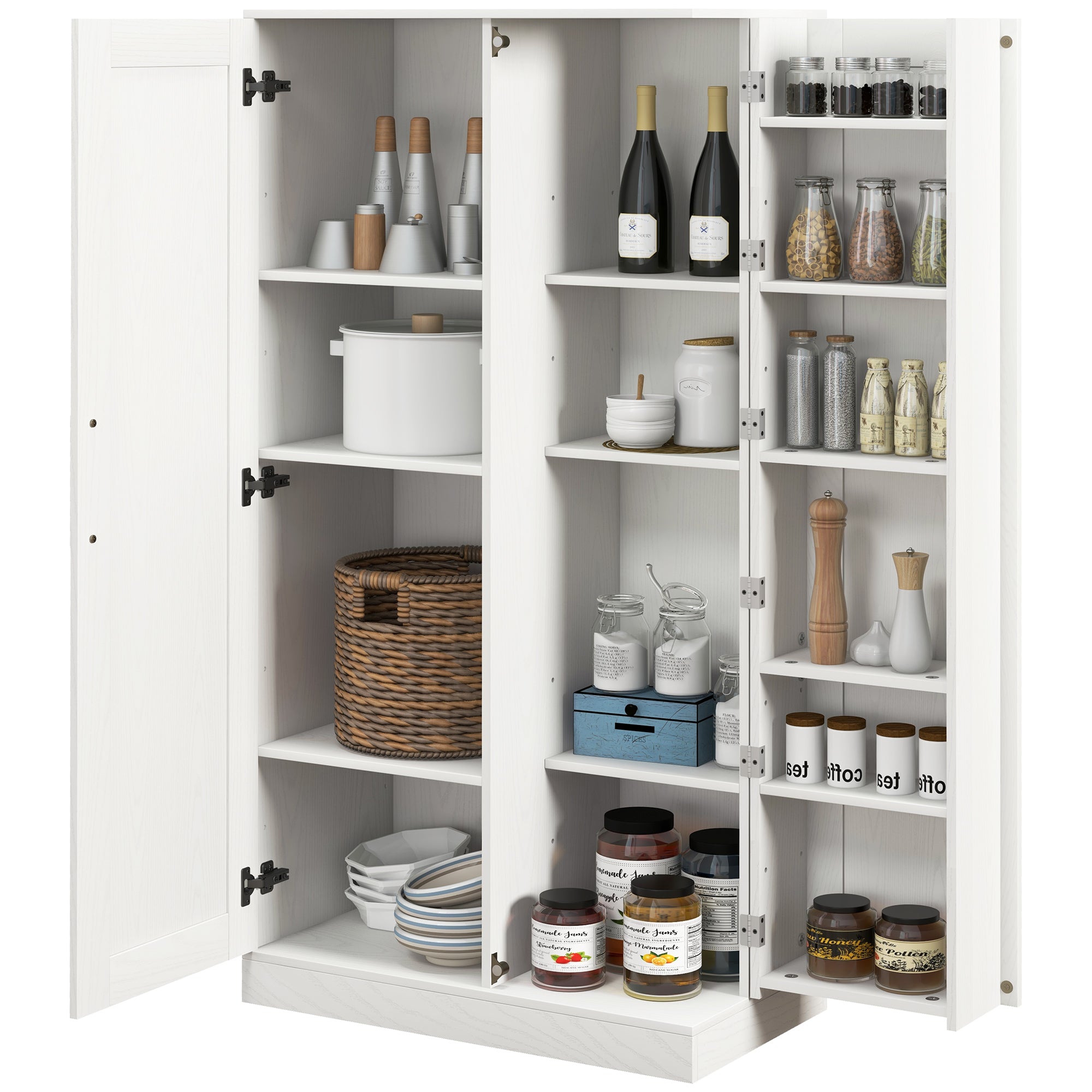 14-Tier Kitchen Pantry Storage Cabinet, Freestanding Cupboard for Dining Room, White