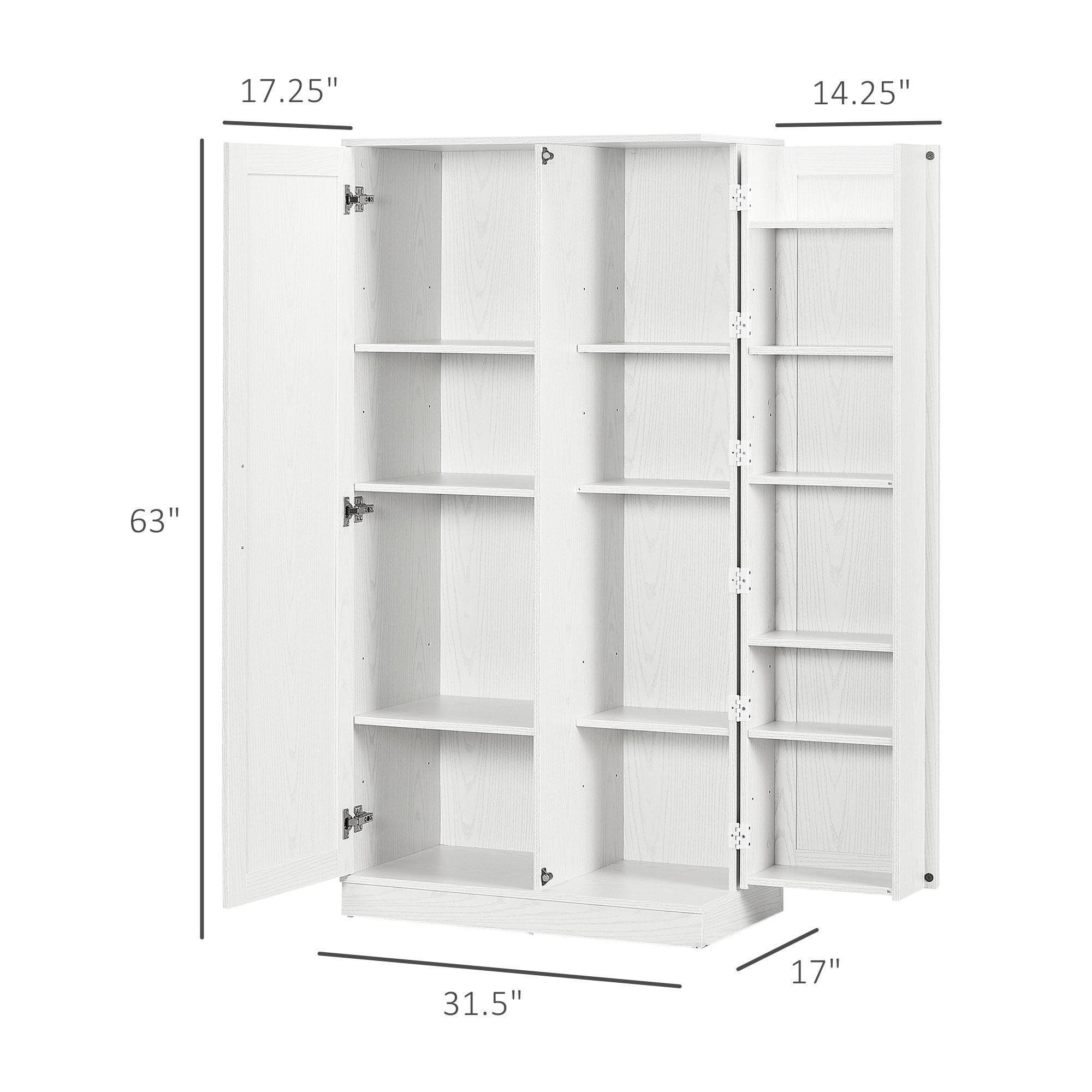 14-Tier Kitchen Pantry Storage Cabinet, Freestanding Cupboard for Dining Room, White