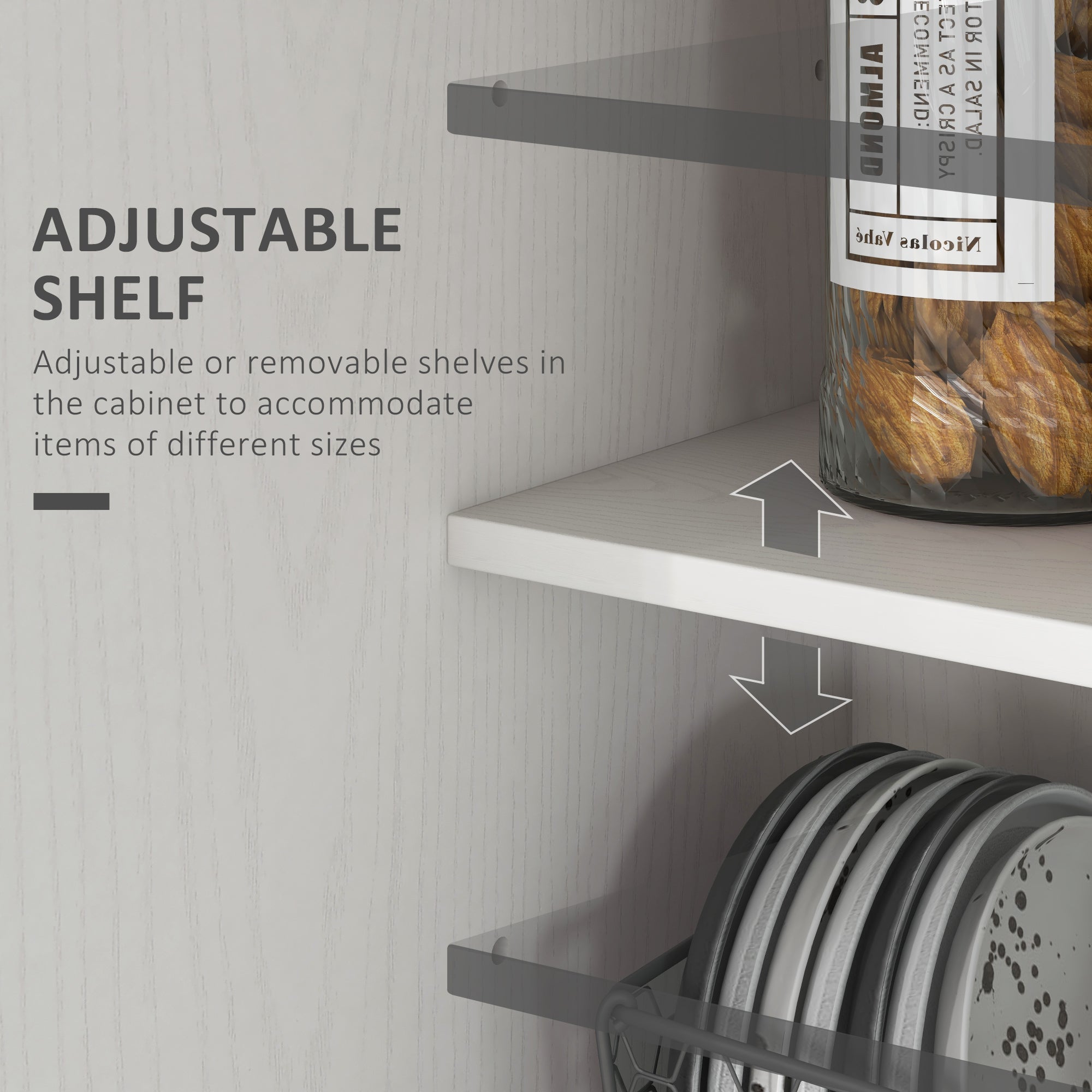 14-Tier Kitchen Pantry Storage Cabinet, Freestanding Cupboard for Dining Room, White