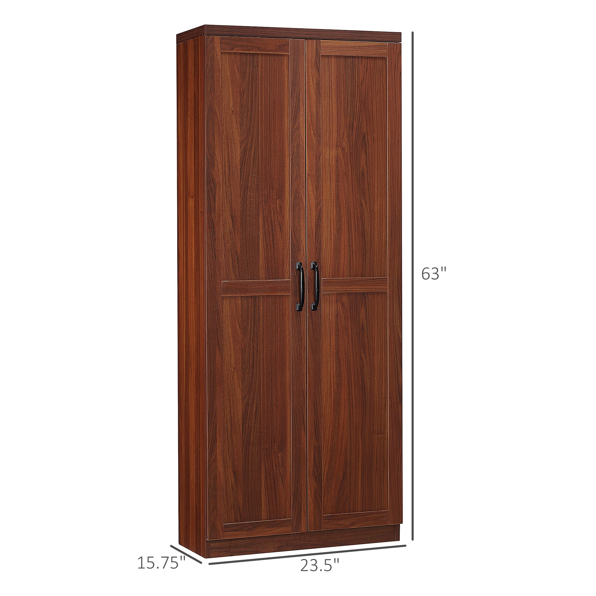 63" 2-Door Kitchen Pantry with 5-tier Shelving and 2 Adjustable Shelves, Brown