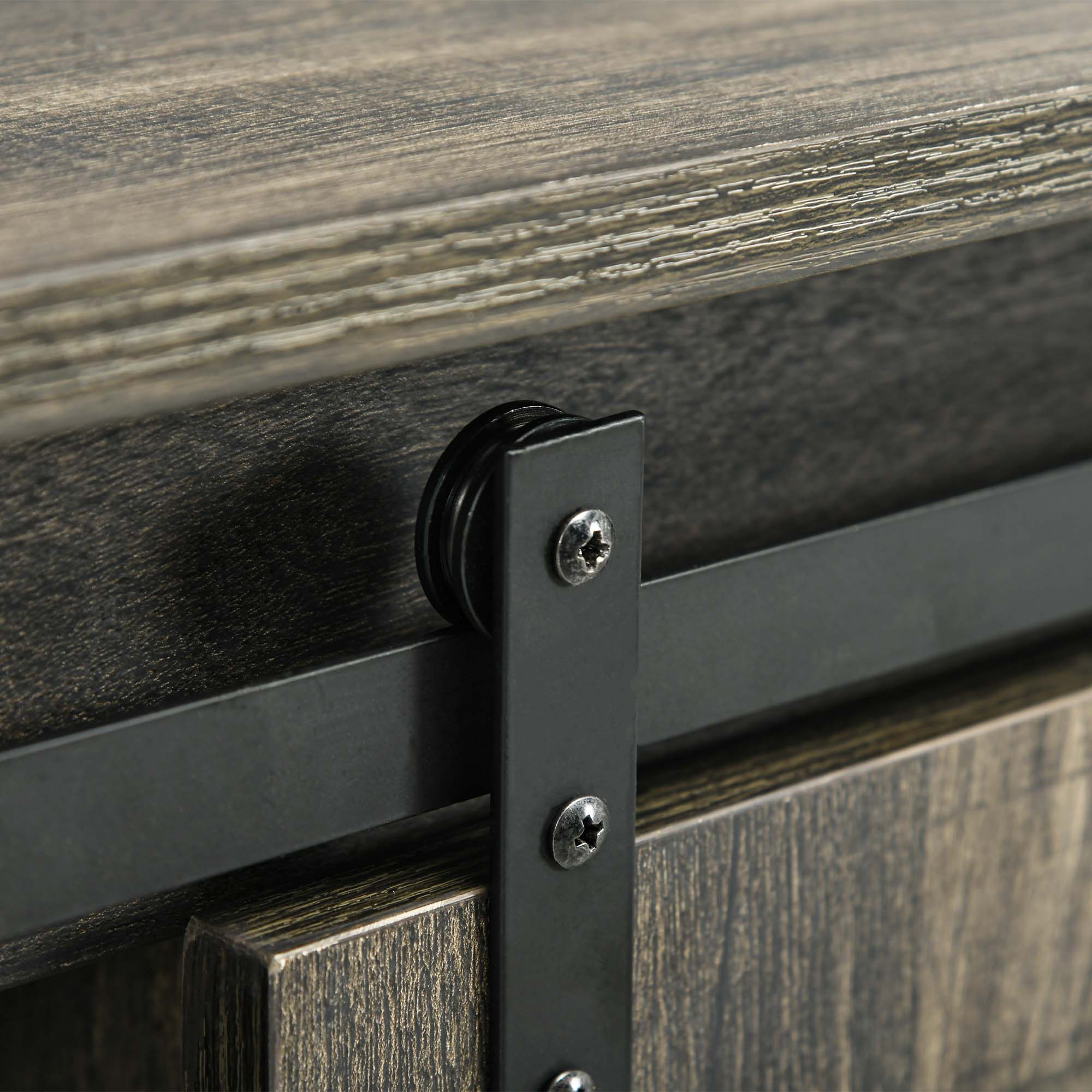 Farmhouse Kitchen Sideboard Buffet Cabinet w/ Sliding Barn Door & 3 Drawers, Dark Grey