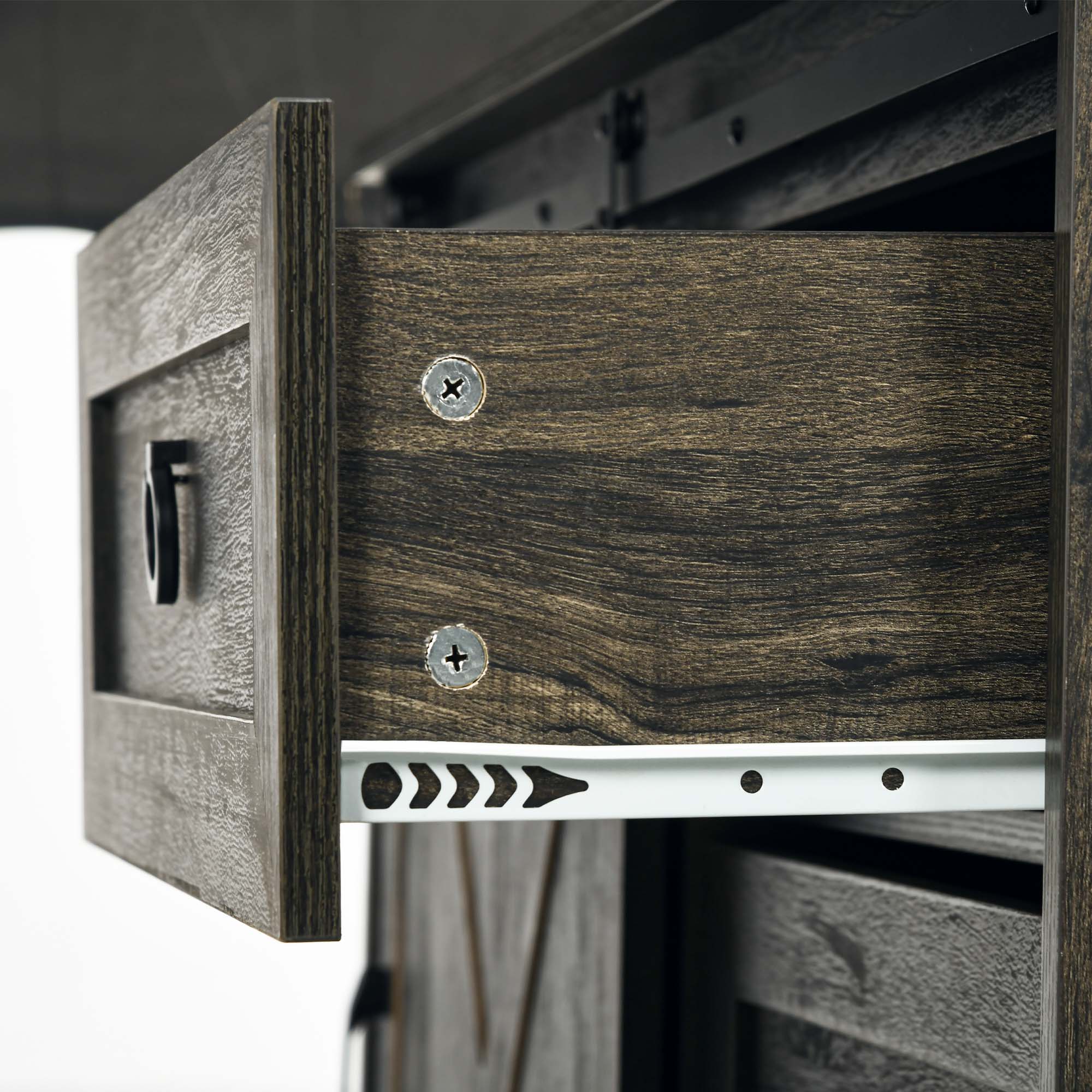 Farmhouse Kitchen Sideboard Buffet Cabinet w/ Sliding Barn Door & 3 Drawers, Dark Grey