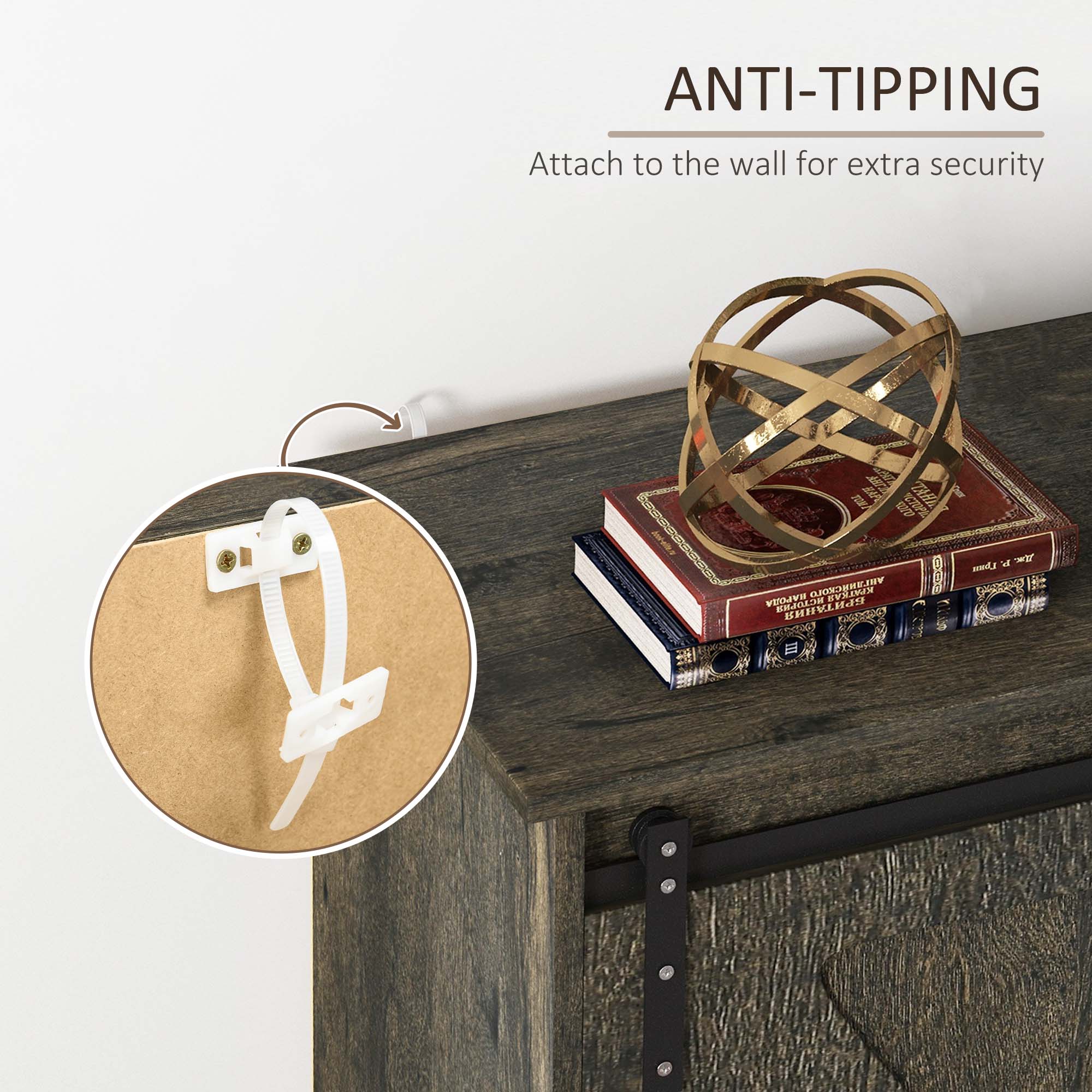 Farmhouse Kitchen Sideboard Buffet Cabinet w/ Sliding Barn Door & 3 Drawers, Dark Grey