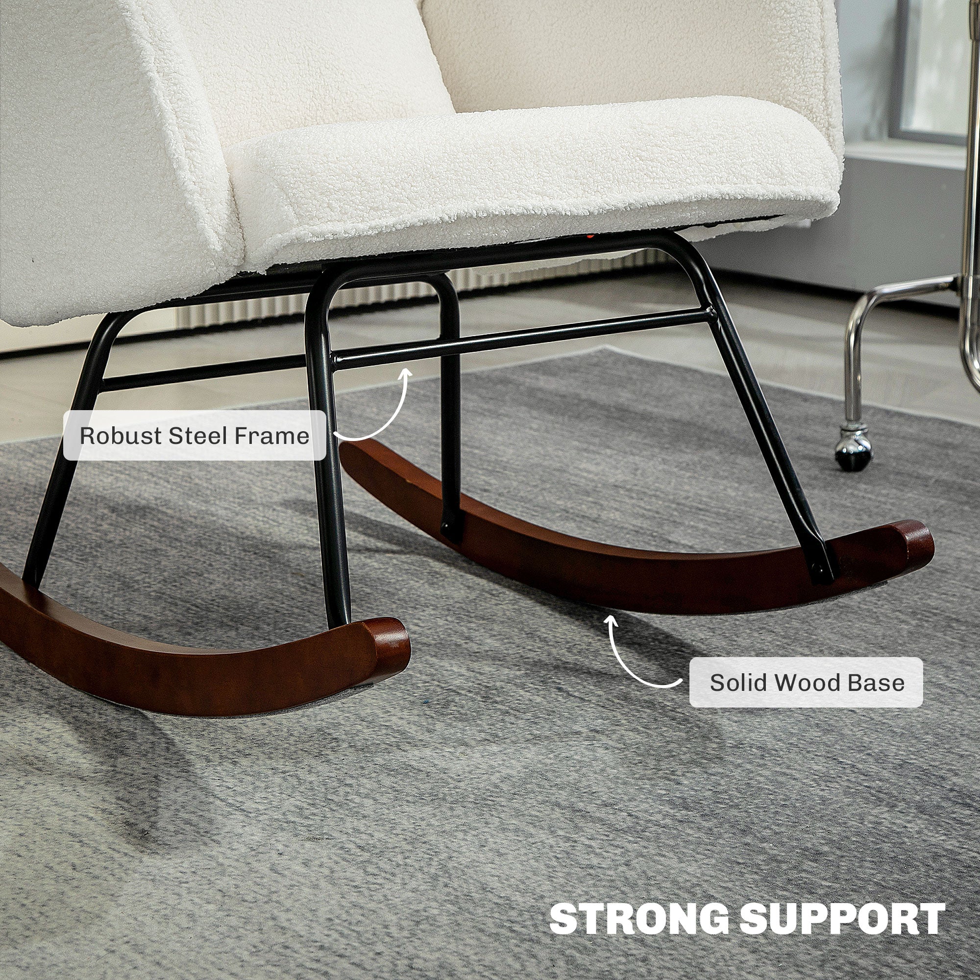 High Back Nursery Rocking Chair w/ Headrest & Lumber Pillow, Cream White