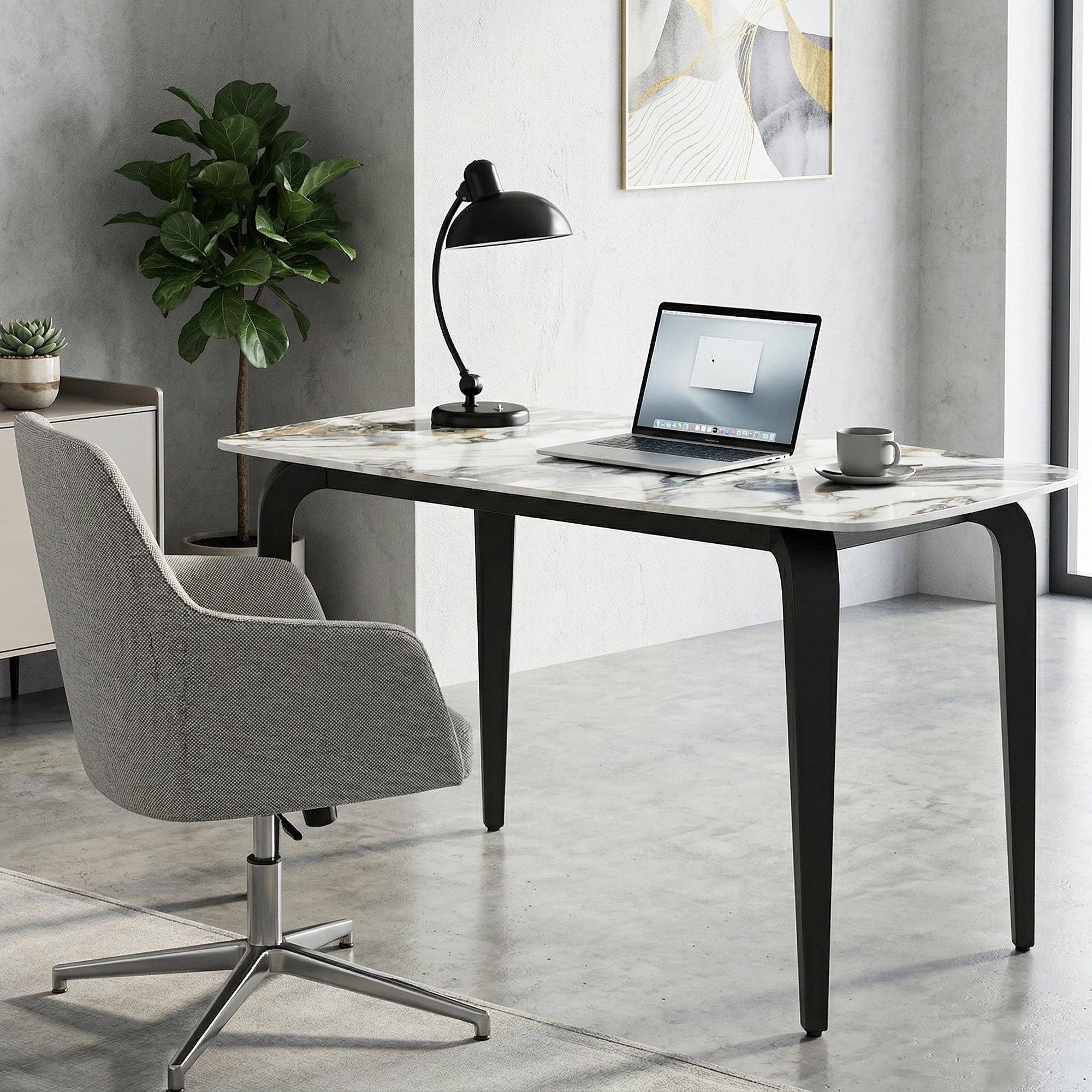 Dining Table for 4, 130W x 70D x 75H cm, Modern Kitchen Table with Sintered Stone Tabletop, Metal Legs for Dining Room, Kitchen, Living Room, White
