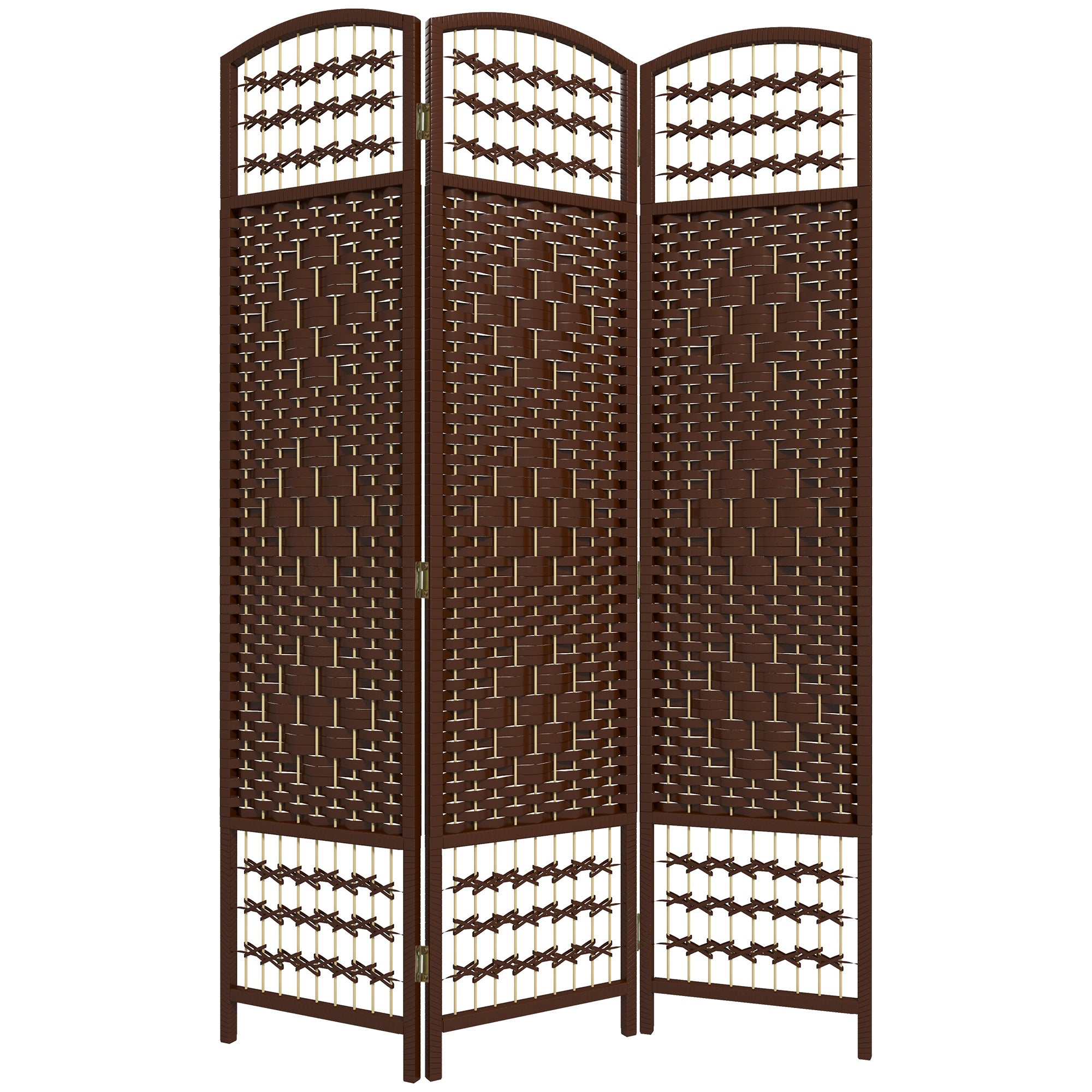 3 Panel Folding Room Divider, Portable Privacy Screen, Wave Fiber, Brown