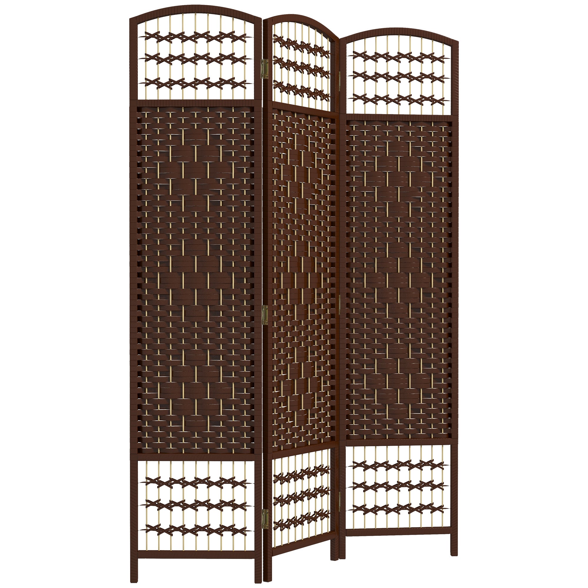 3 Panel Folding Room Divider, Portable Privacy Screen, Wave Fiber, Brown