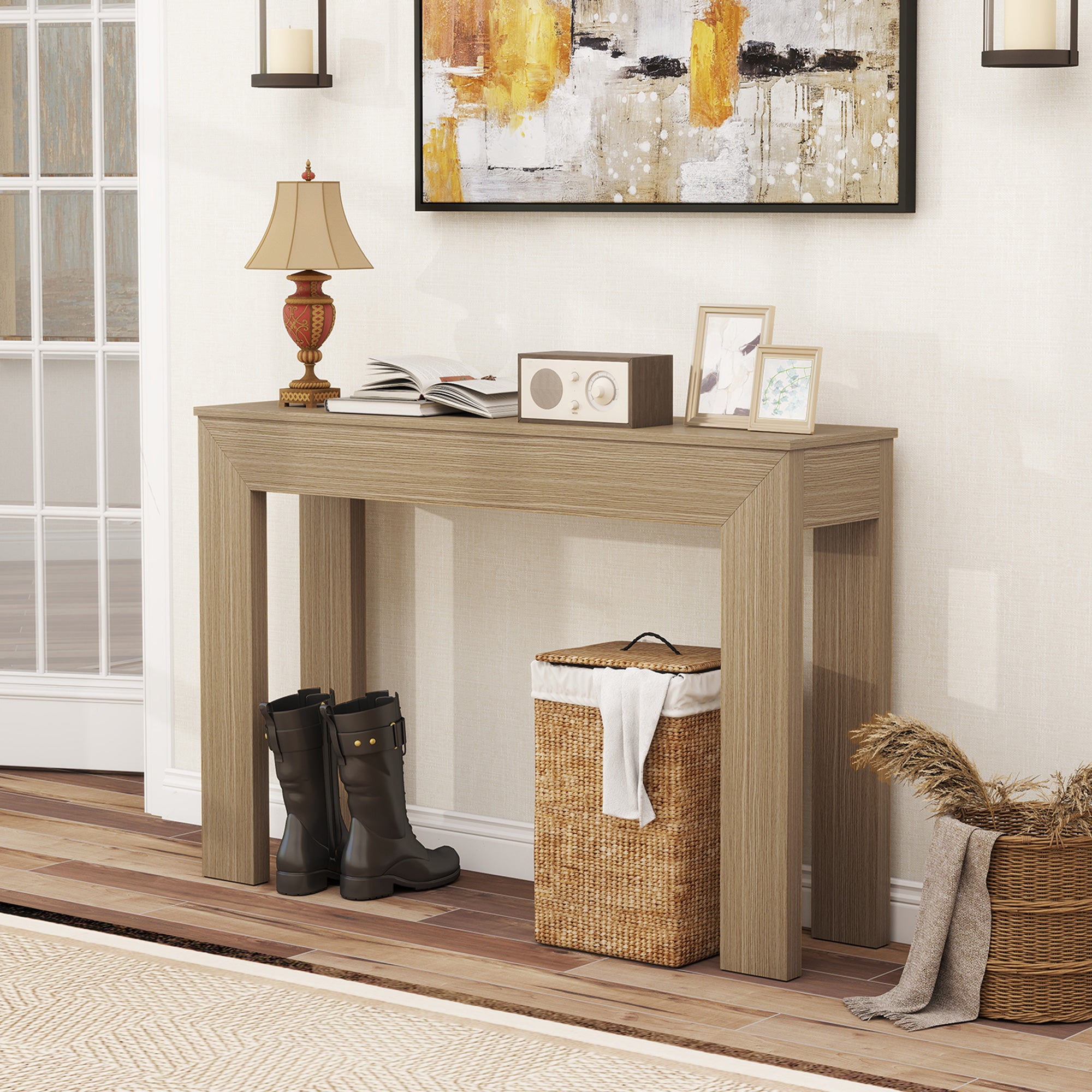 Modern Console Table, 47" Narrow Entryway Table for Living Room, Hallway, Natural Wood