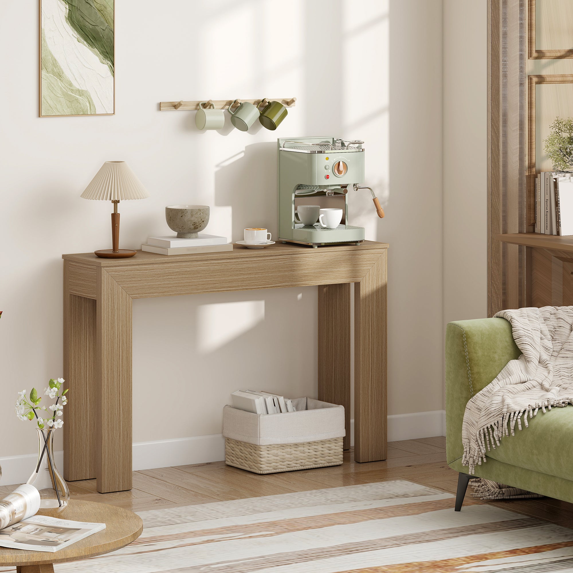 Modern Console Table, 47" Narrow Entryway Table for Living Room, Hallway, Natural Wood