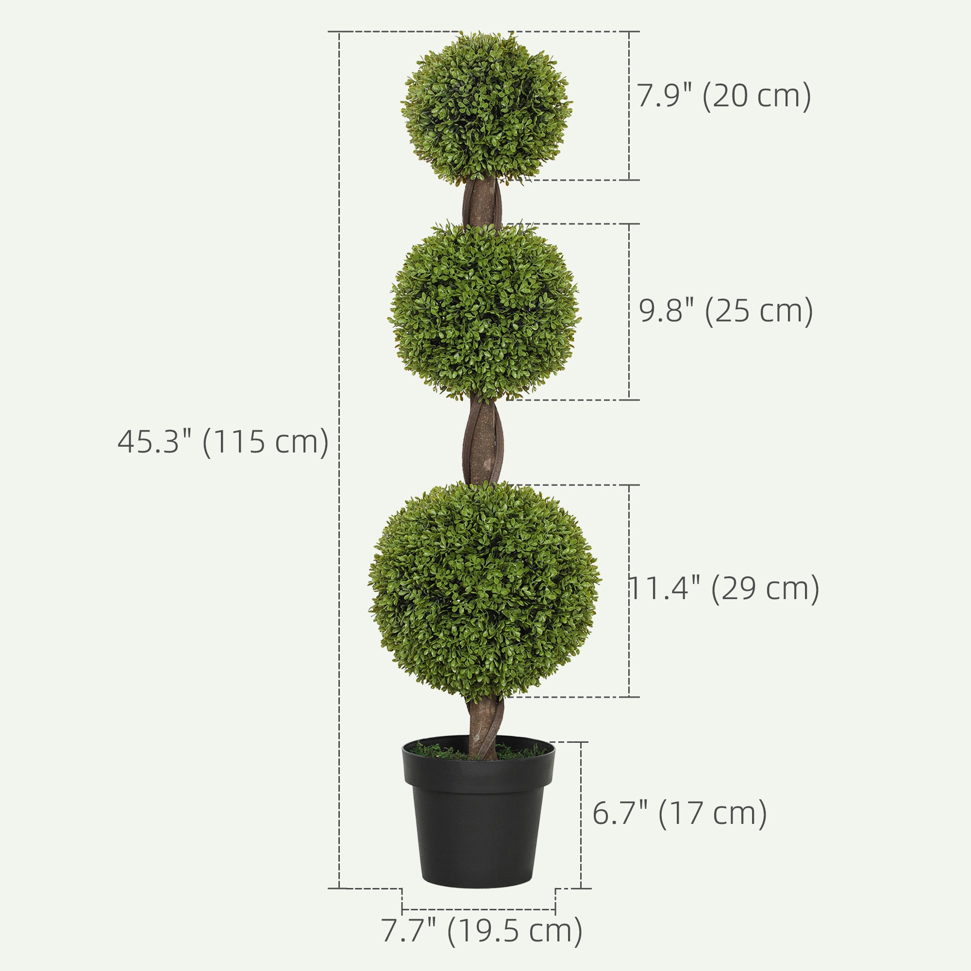Artificial Boxwood Topiary Tree Set of 2, 45.3" Faux Boxwood Ball Tree in Pot, Fake Plant for Indoor Outdoor Decor, Green