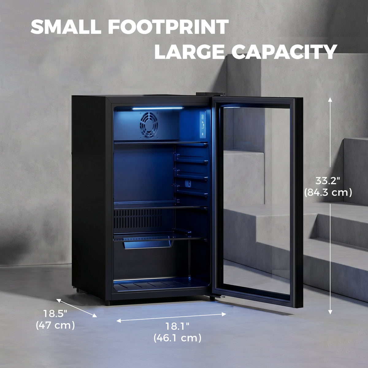 Beverage Refrigerator, 128 Can Mini Fridge with Glass Door for Soda Beer, 3.2 Cu.Ft Freestanding Drink Fridge with Auto-Defrost and LED Light for Home Office Bar, Black