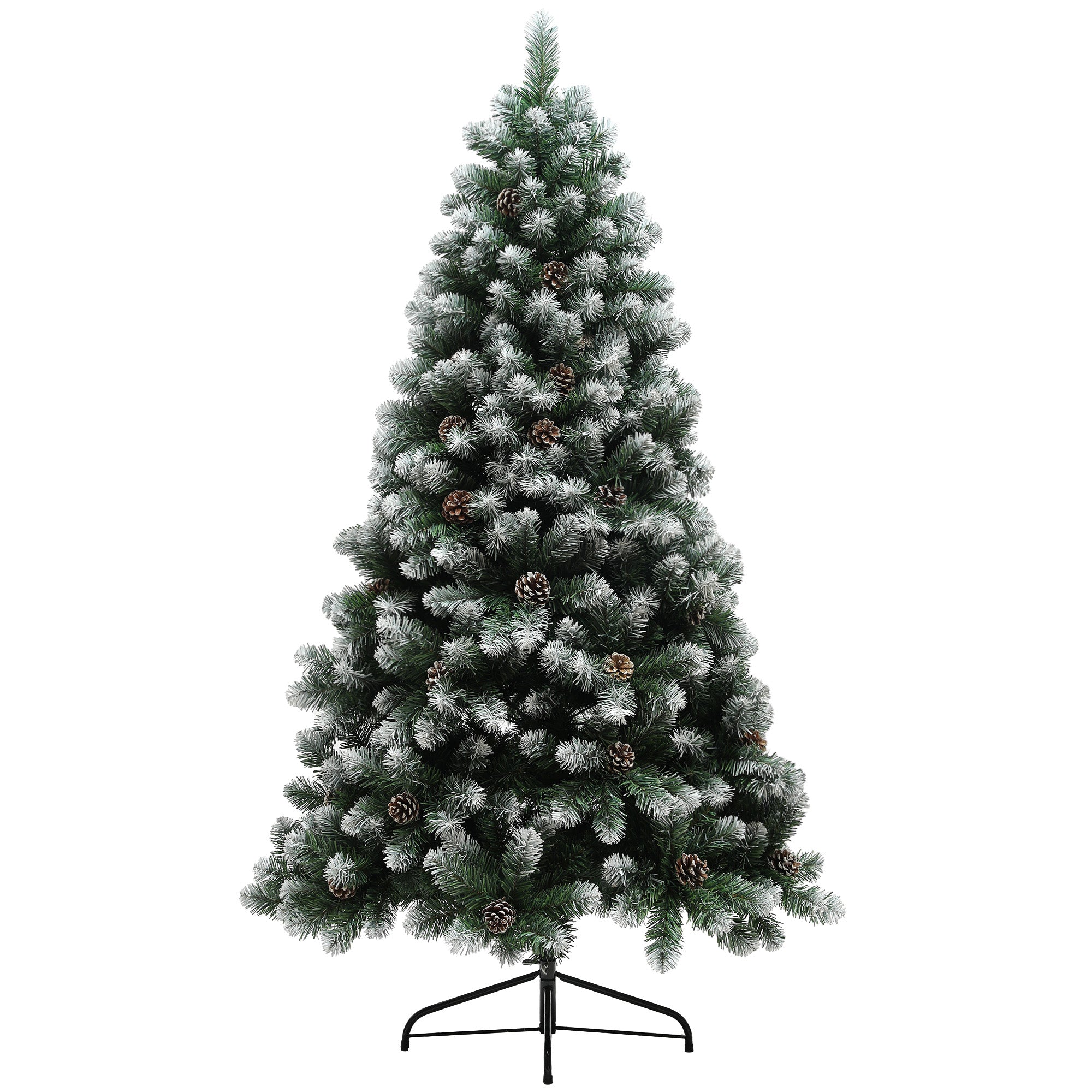 HOMCOM 6ft Artificial Pine Christmas Tree with 774 Branch Tips and Steel Base, Realistic Hinged Tree with Pinecones, Holiday Décor for Home Office, Green