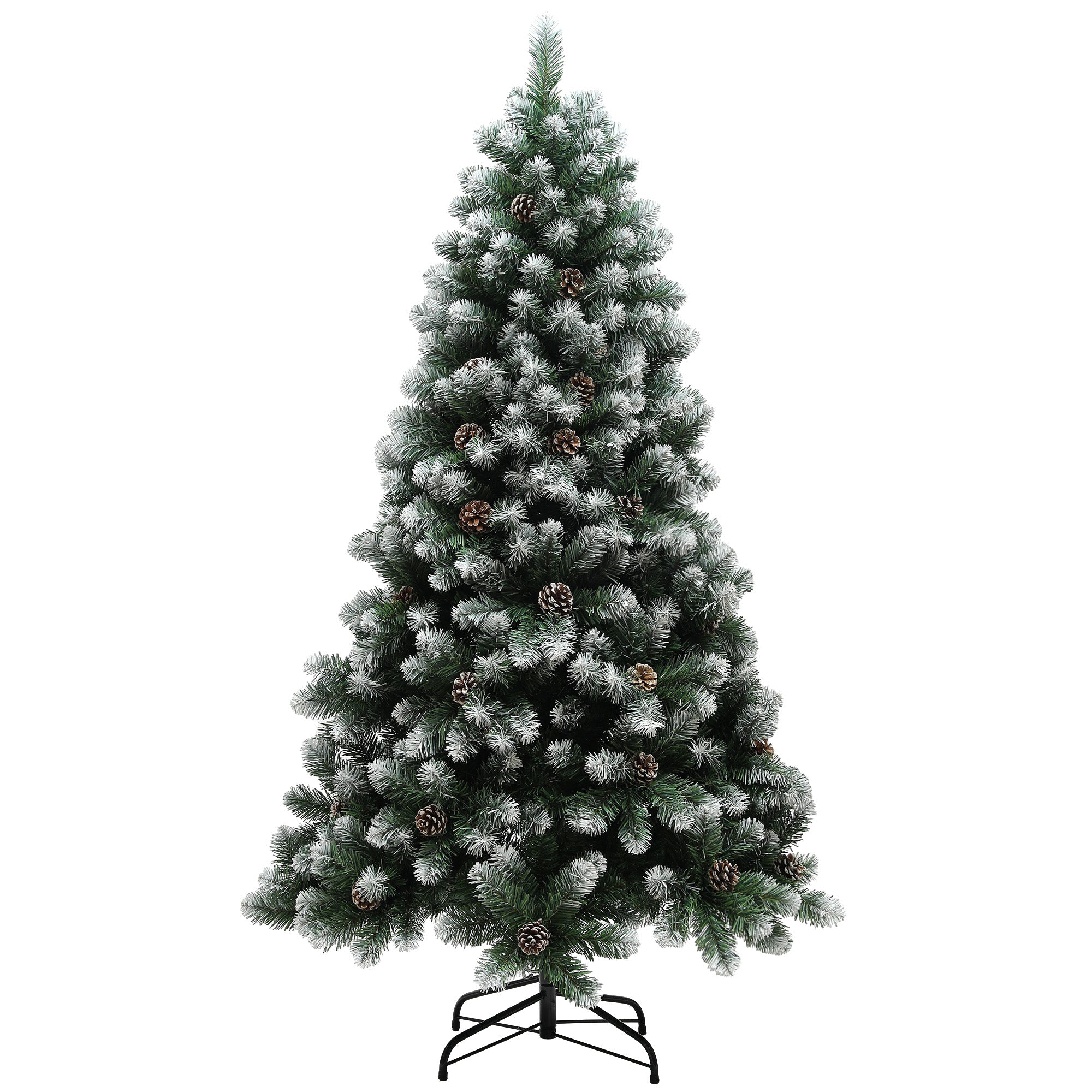 HOMCOM 6ft Artificial Pine Christmas Tree with 774 Branch Tips and Steel Base, Realistic Hinged Tree with Pinecones, Holiday Décor for Home Office, Green