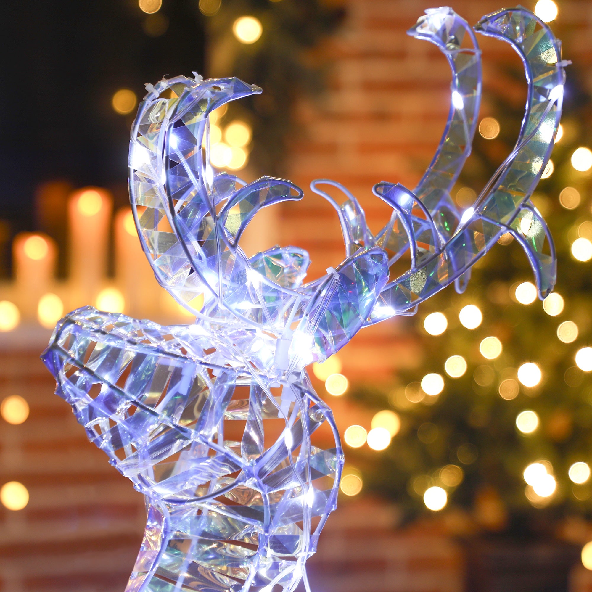 Lighted Christmas Reindeer with Sleigh, Outdoor Yard Reindeer with 170 Warm White LED Lights, Holiday Decor with Stakes, IP44 Waterproof, Silver