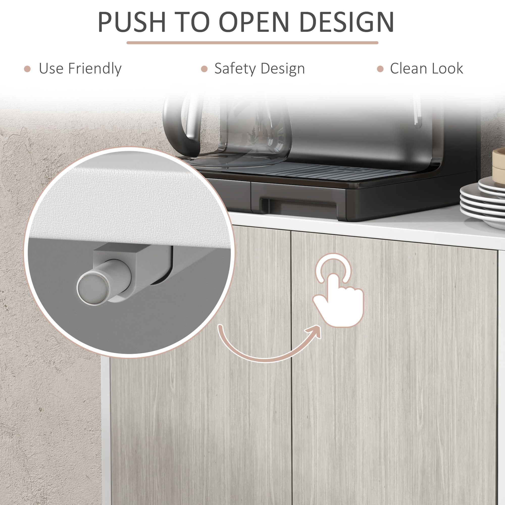 HOMCOM Modern Sideboard with 2 Cupboards, Kitchen Storage Cabinet for Living Room with Adjustable Shelves, 4 Doors and Solid Wood Legs, White