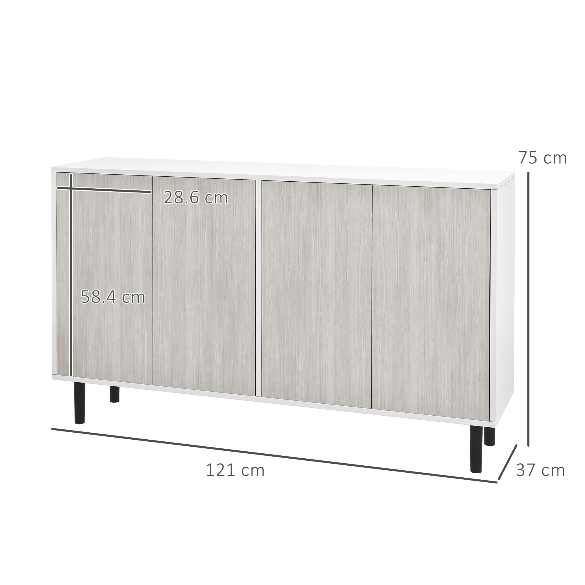 HOMCOM Modern Sideboard with 2 Cupboards, Kitchen Storage Cabinet for Living Room with Adjustable Shelves, 4 Doors and Solid Wood Legs, White