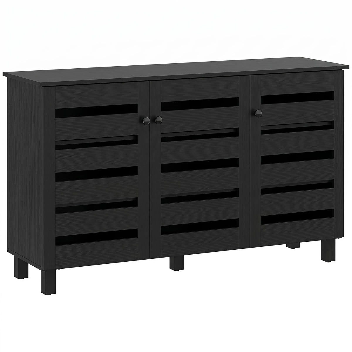 Shoe Cabinet, Shoe Storage Cabinet with 3 Slatted Doors, 3-tier Shelving Shoe Rack Cabinet with Adjustable Shelves for Entryway, Hallway, Living Room, Holds 15 Pairs, Black