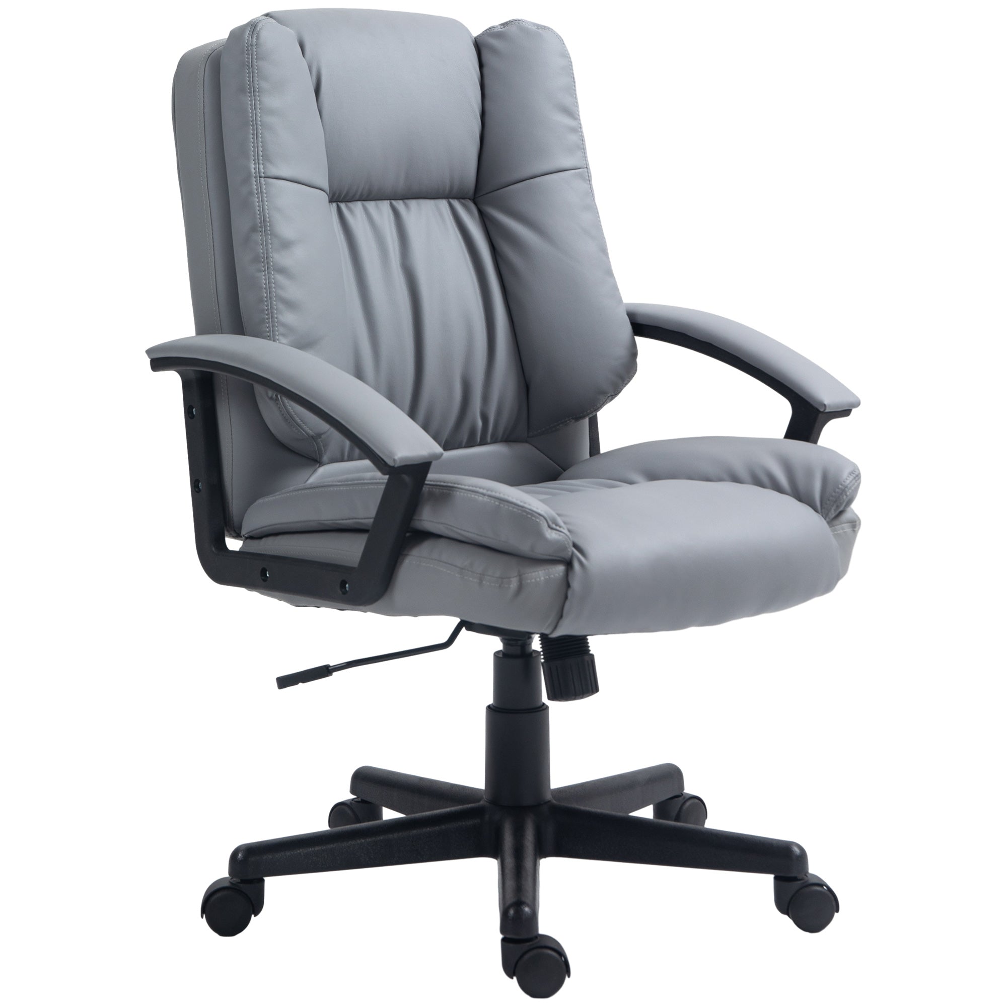 HOMCOM Office Chair, Faux Leather Computer Desk Chair, Mid Back Executive Chair with Adjustable Height and Swivel Rolling Wheels for Home Study, Light Grey