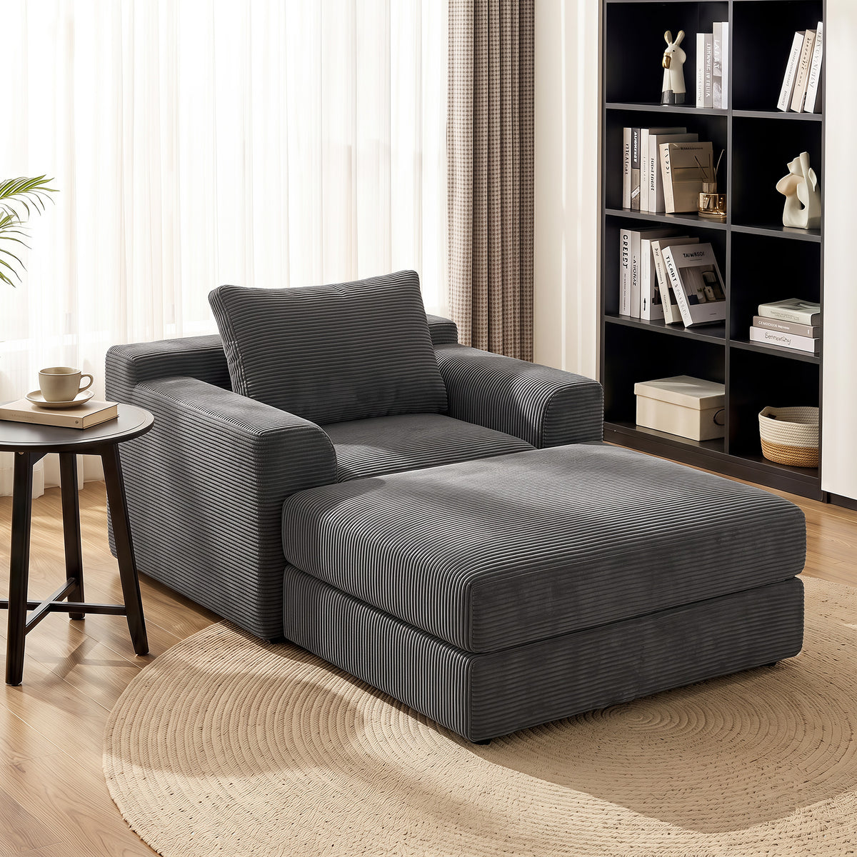 51" Chair Bed, Corduroy Upholstered Sleeper Chair with Pillow, Boneless Floor Sofa for Living Room, Bedroom, Apartment, Office, Dark Grey
