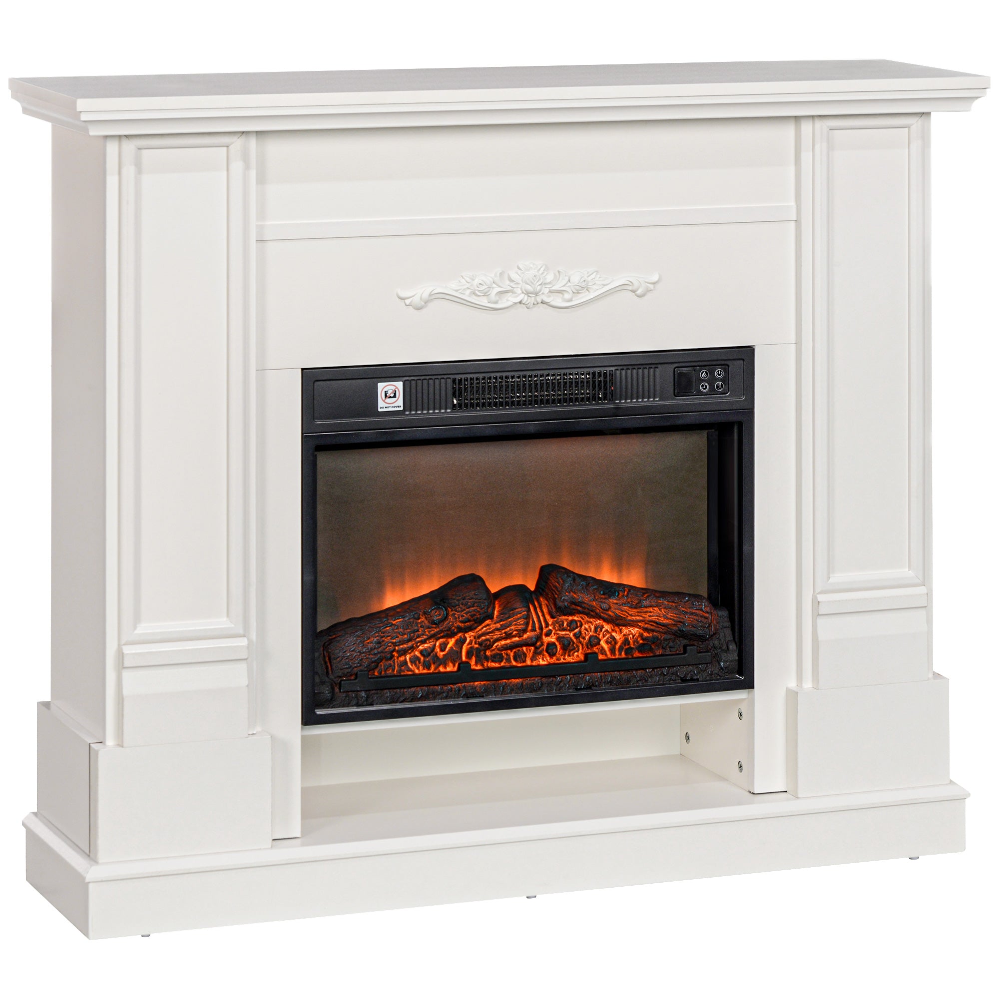HOMCOM 46" Electric Fireplace with Mantel and Shelf, 1400W Freestanding Fireplace Heater with Realistic Log and Flame Effect, Remote Control, 6H Timer, for Living Room, White