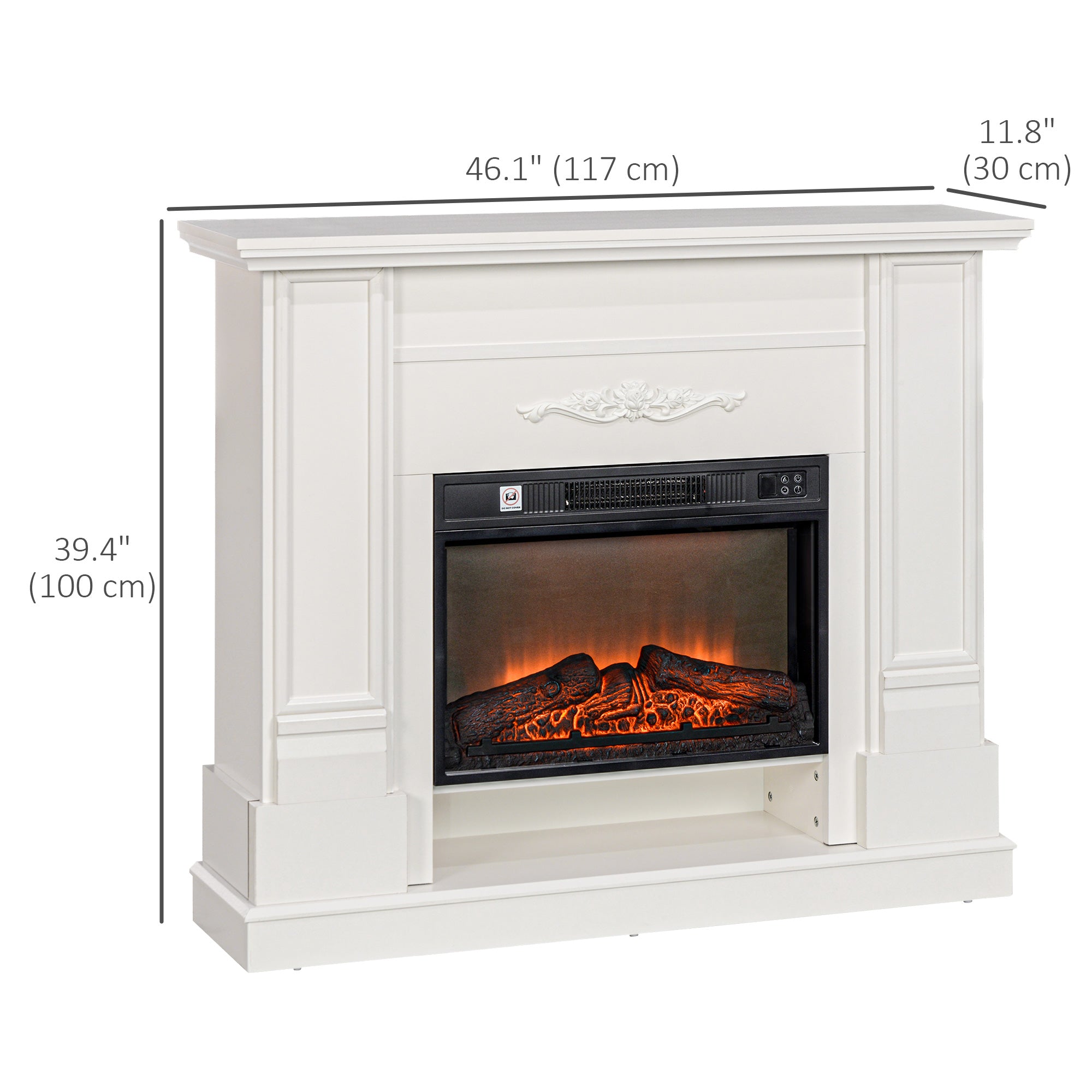 HOMCOM 46" Electric Fireplace with Mantel and Shelf, 1400W Freestanding Fireplace Heater with Realistic Log and Flame Effect, Remote Control, 6H Timer, for Living Room, White