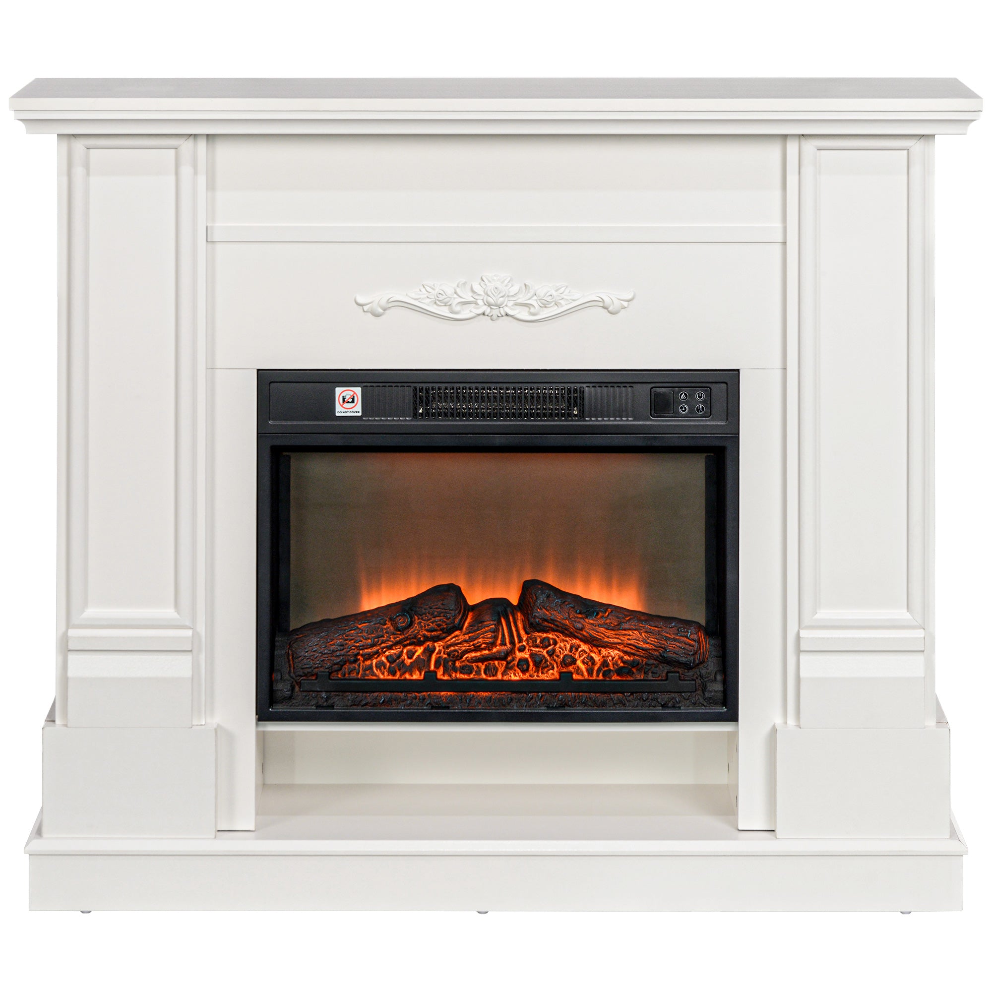 HOMCOM 46" Electric Fireplace with Mantel and Shelf, 1400W Freestanding Fireplace Heater with Realistic Log and Flame Effect, Remote Control, 6H Timer, for Living Room, White