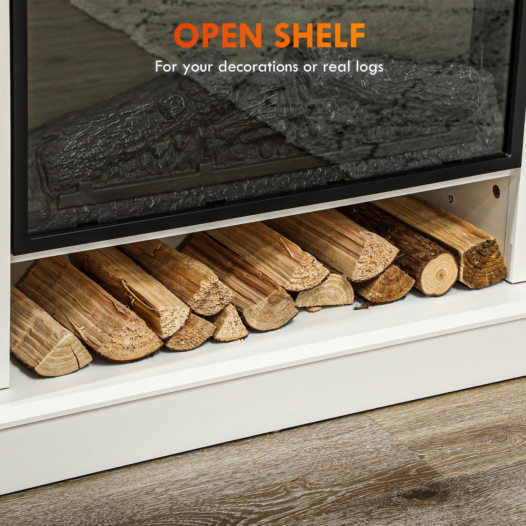 HOMCOM 46" Electric Fireplace with Mantel and Shelf, 1400W Freestanding Fireplace Heater with Realistic Log and Flame Effect, Remote Control, 6H Timer, for Living Room, White