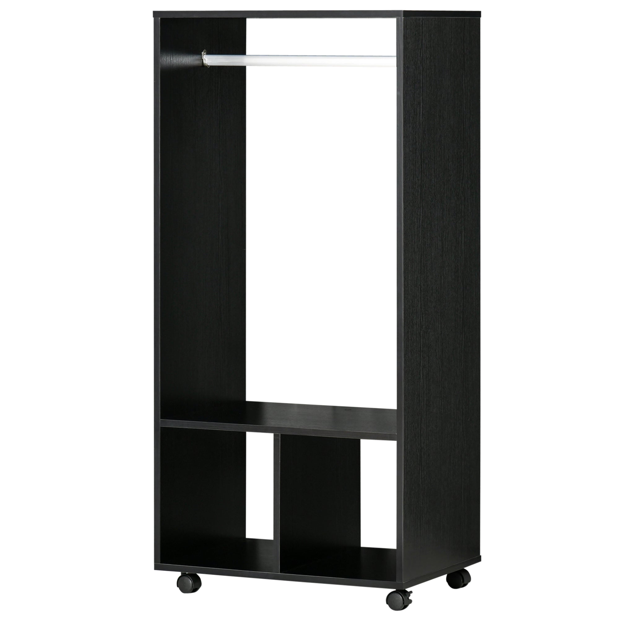 HOMCOM Open Wardrobe for Bedroom, Small Wardrobe on Wheels with Clothes Rail, Storage Shelves, Mobile Garment Rack for Clothes Storage, Cloakroom, Hallway, Black