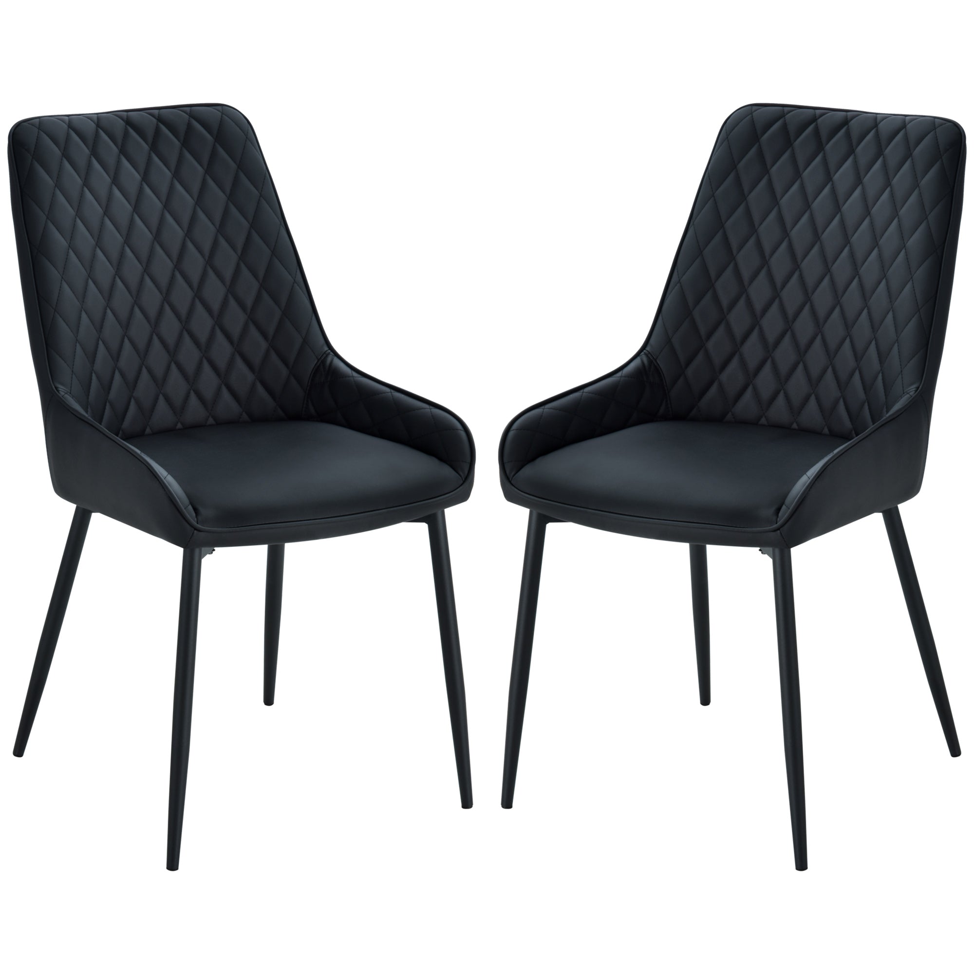 HOMCOM Dining Chairs Set of 2, Modern PU Leather Upholstered Kitchen Chairs with Diamond Tufted Backs and Steel Legs for Living Room, Dining Room, Bedroom, Black