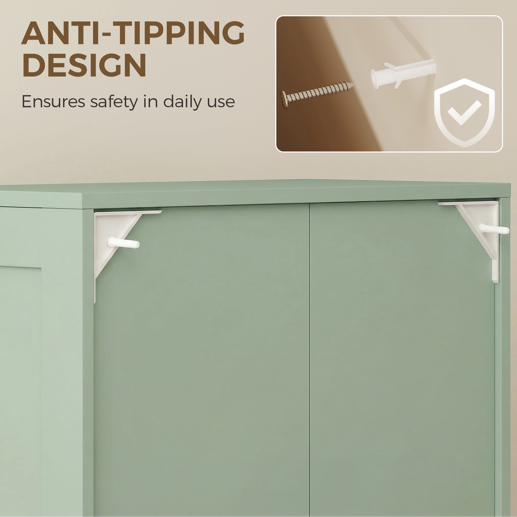 110cm Kitchen Cupboard, Freestanding Kitchen Storage Cabinet with 4 Arched Doors and 2 Adjustable Shelves, Modern Pantry Cupboard for Dining Room, Green