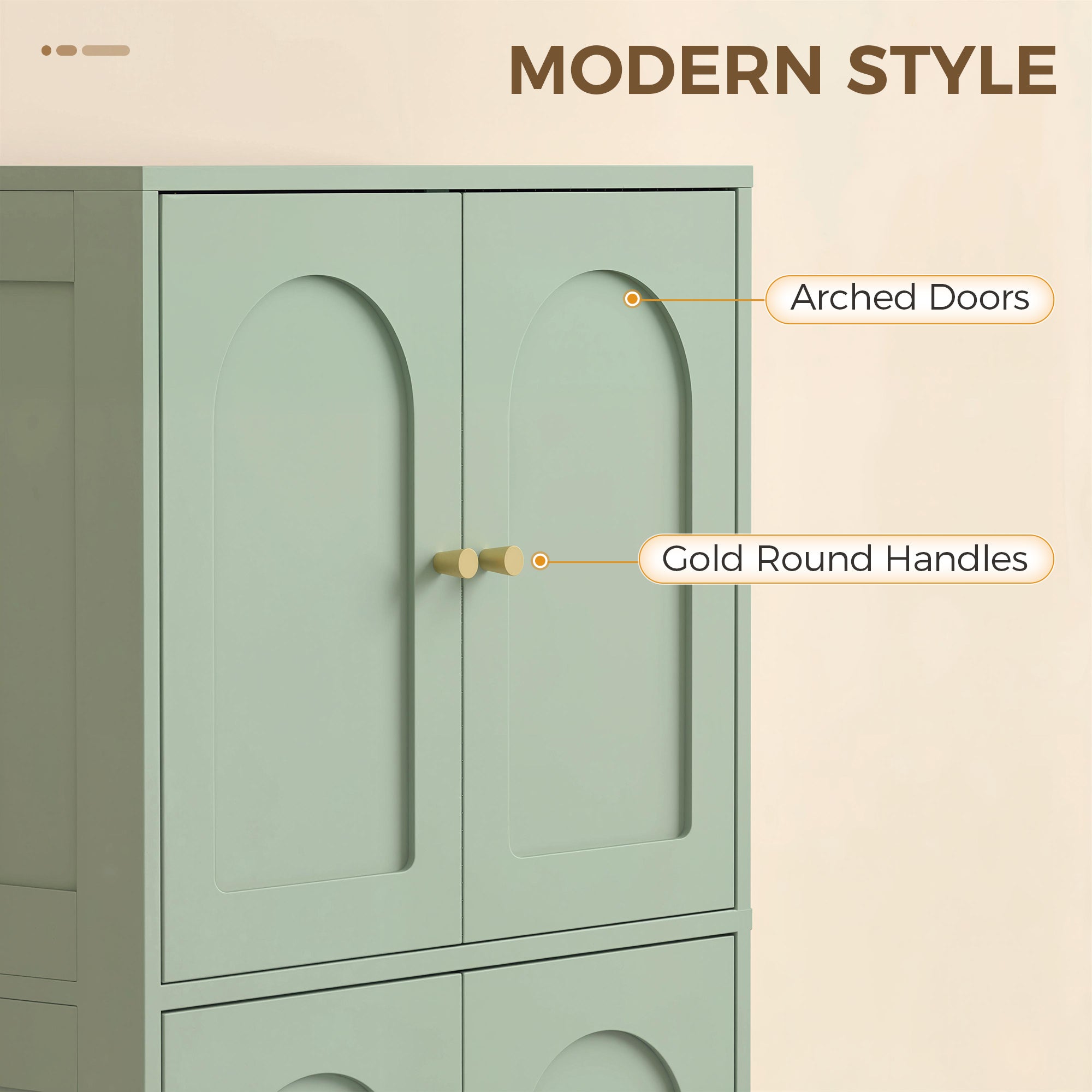 110cm Kitchen Cupboard, Freestanding Kitchen Storage Cabinet with 4 Arched Doors and 2 Adjustable Shelves, Modern Pantry Cupboard for Dining Room, Green