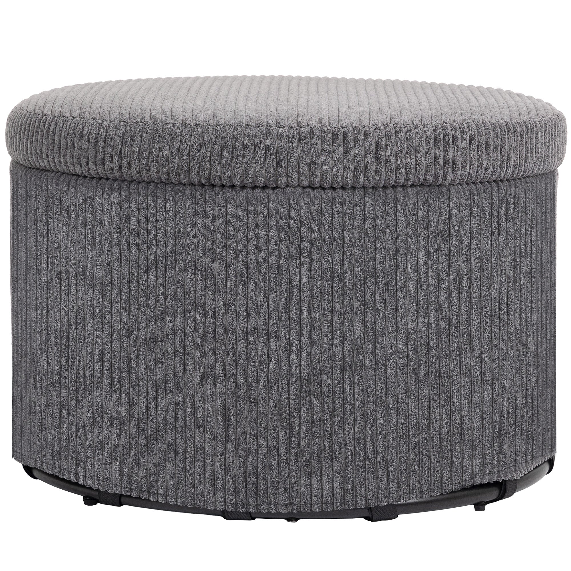 Storage Ottoman with Lid, 24 Inches Round Pouf Ottoman with Storage, Upholstered Corduroy Foot Rest Stool for Living Room, Bedroom, Gray