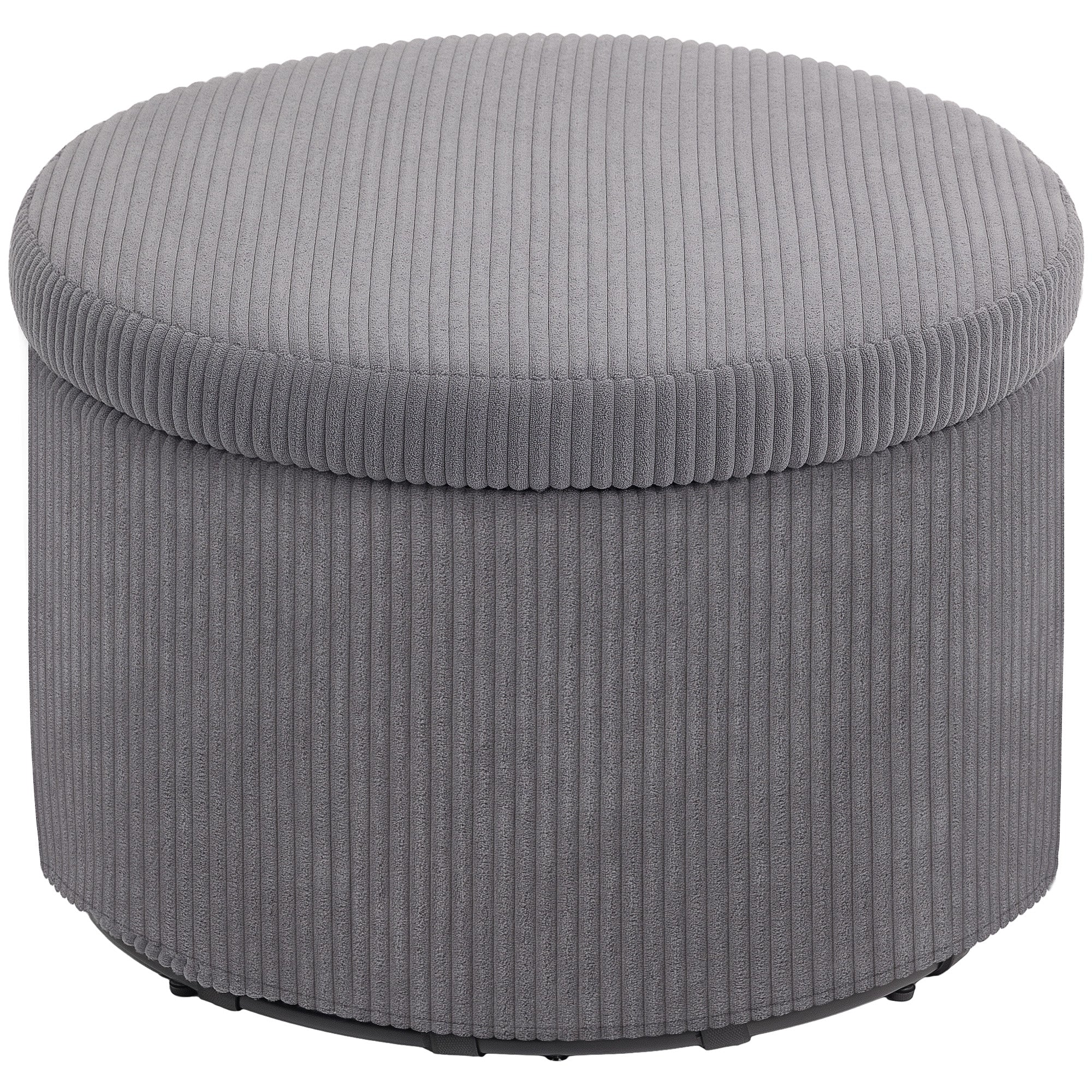 Storage Ottoman with Lid, 24 Inches Round Pouf Ottoman with Storage, Upholstered Corduroy Foot Rest Stool for Living Room, Bedroom, Gray