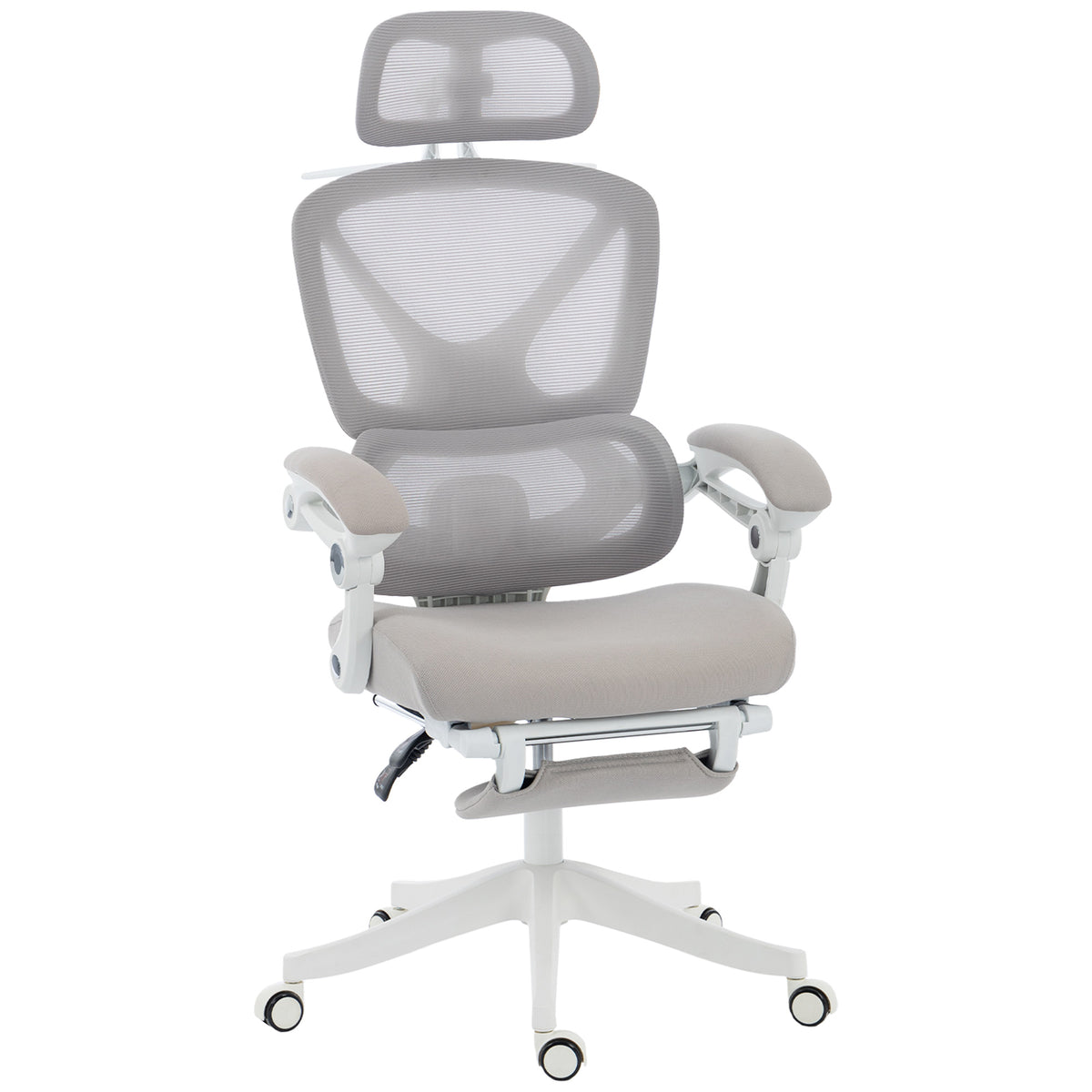 Ergonomic Office Chair, Mesh Computer Desk Chair with Adjustable Headrest and Height, Lumbar Support, High Back, Reclining Function, Footrest, Light Grey
