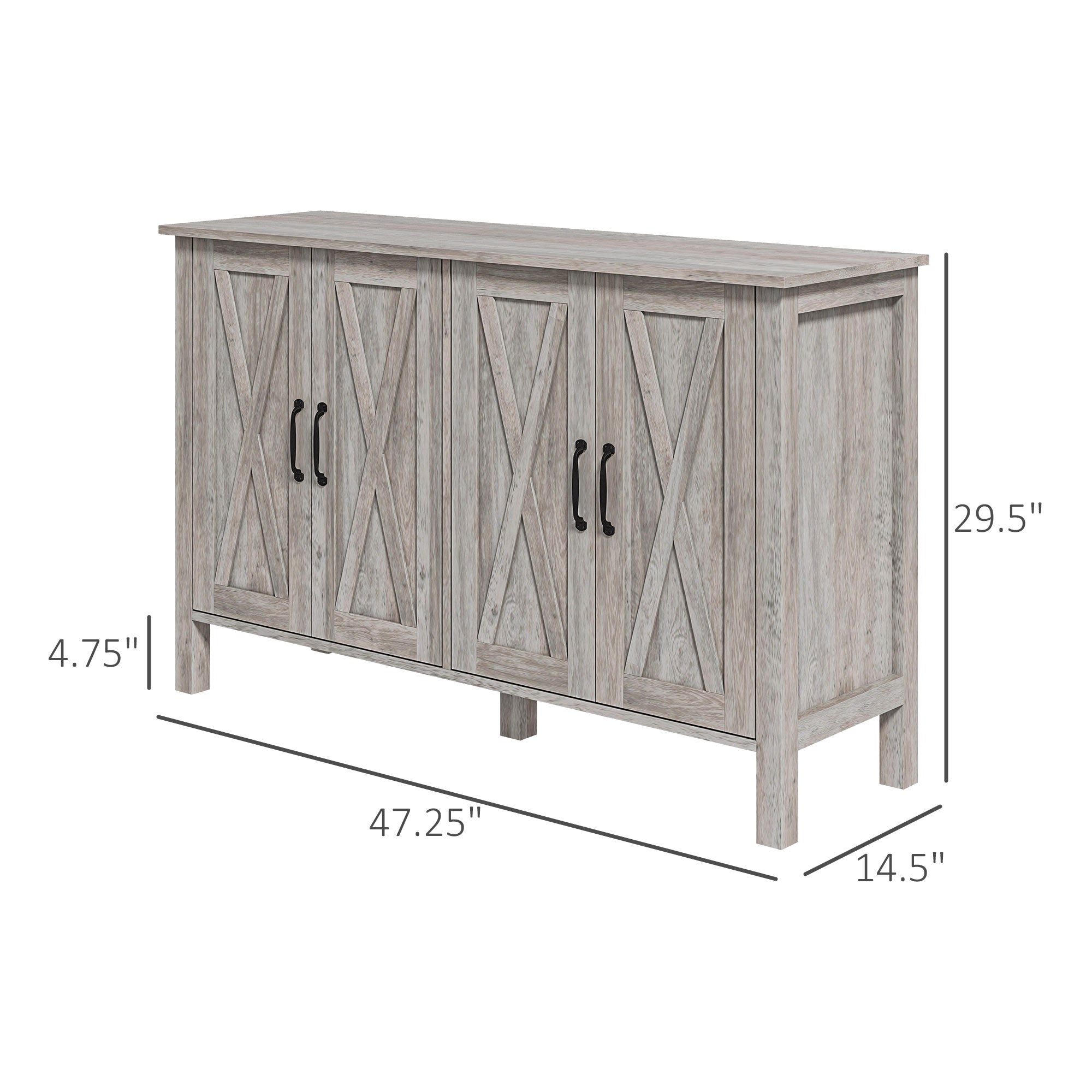 Kitchen Sideboard Buffet Cabinet w/ 4 Barn Doors & 2 Adjustable Shelves, Gray