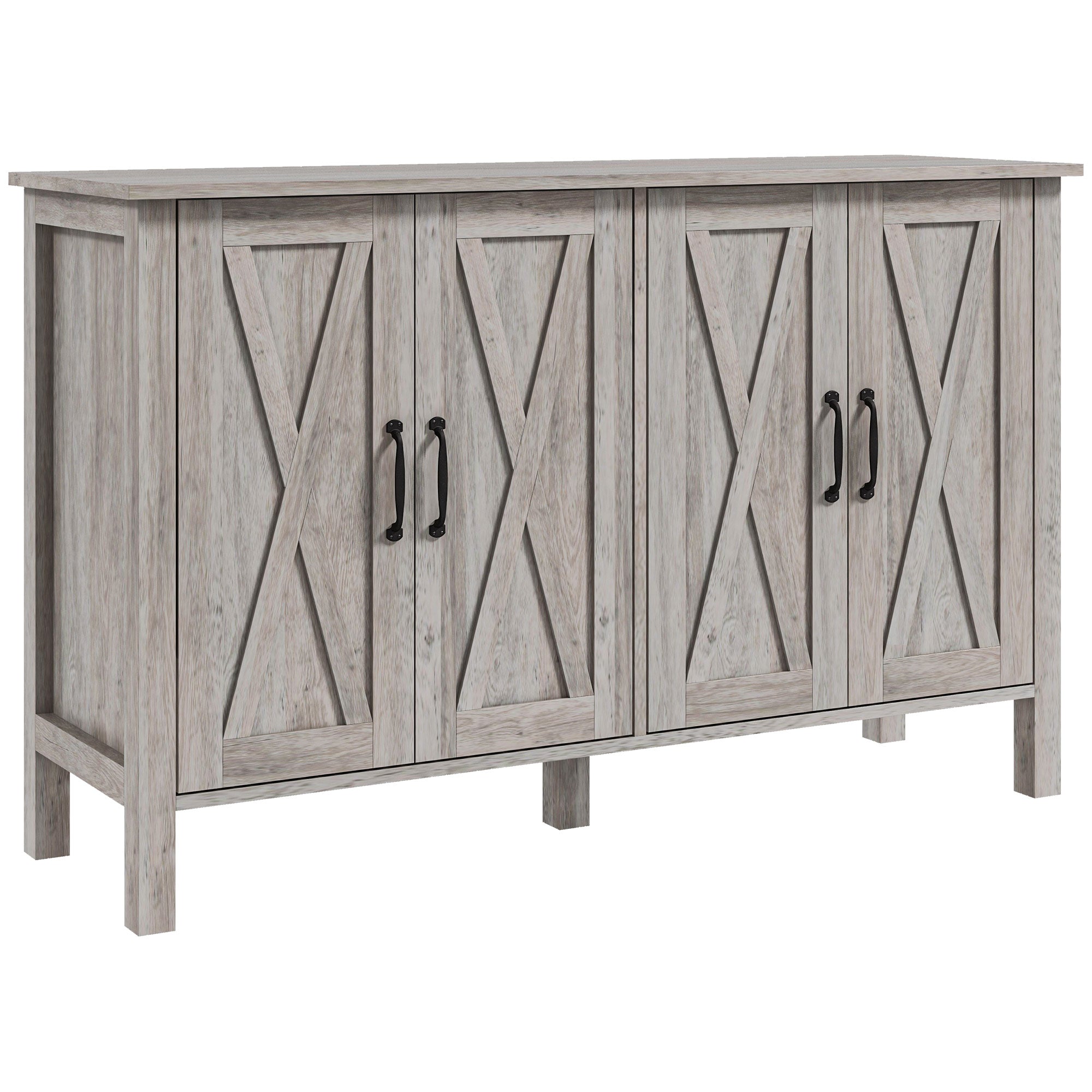 Kitchen Sideboard Buffet Cabinet w/ 4 Barn Doors & 2 Adjustable Shelves, Gray