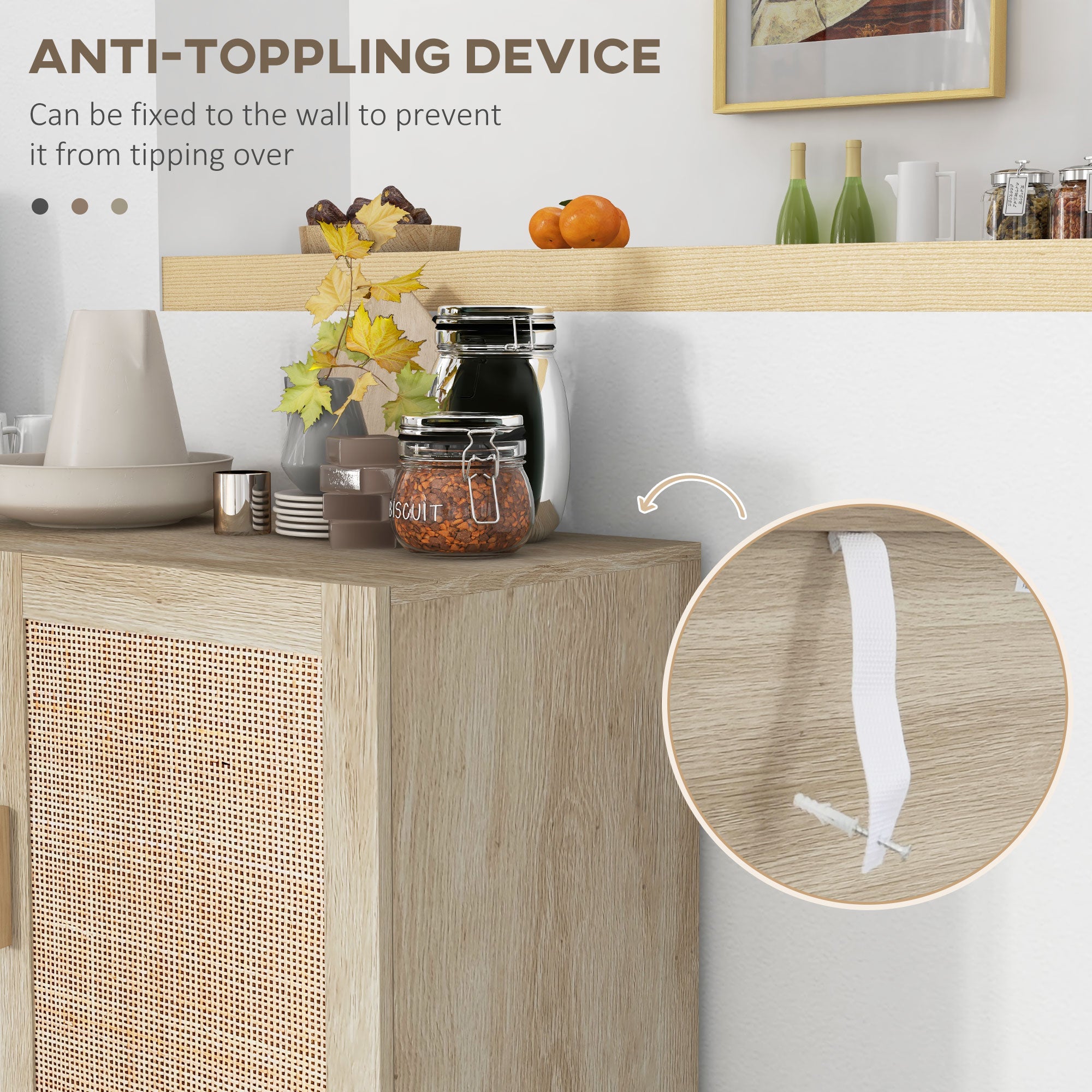 Solace 3 Doors Rattan Cabinet with Adjustable Shelves, Natural