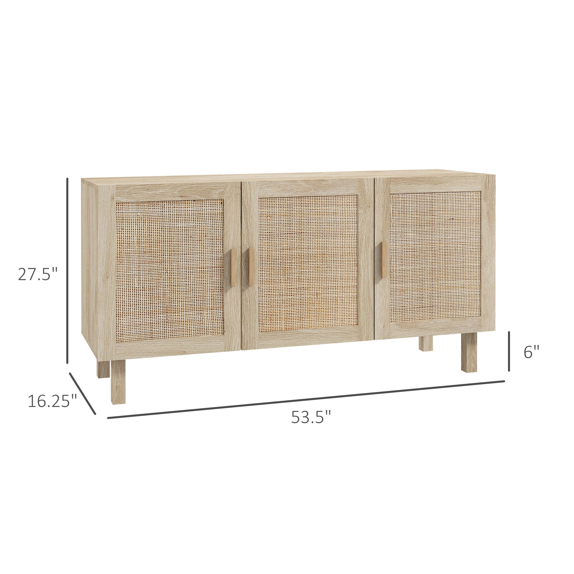 Solace 3 Doors Rattan Cabinet with Adjustable Shelves, Natural