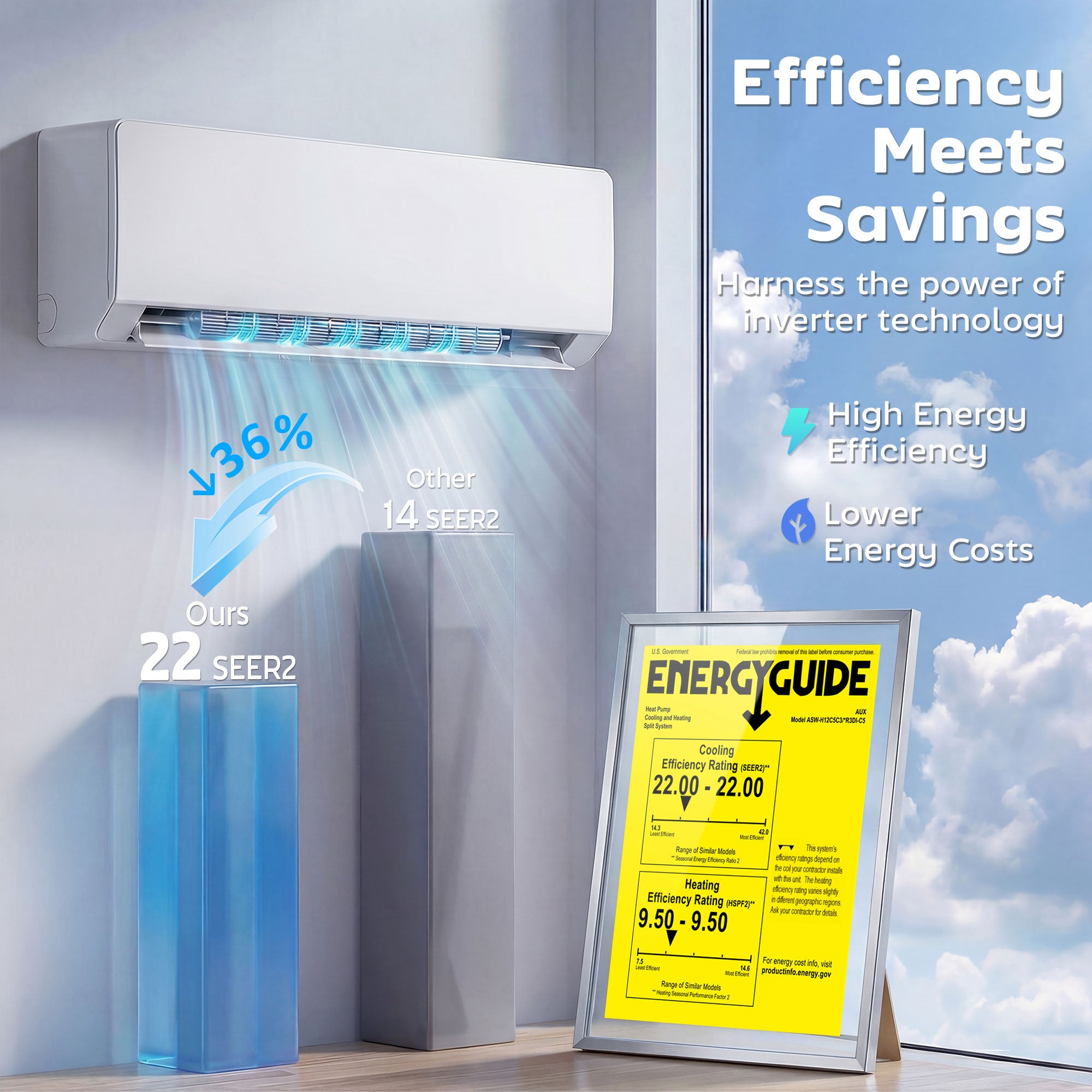 12000 BTU Mini Split Air Conditioner, 22 SEER2 115V Wifi Enabled Inverter AC Unit & Ductless Heat Pump Cools up to 750 Sq. Ft, with Installation Kit, Works with Alexa