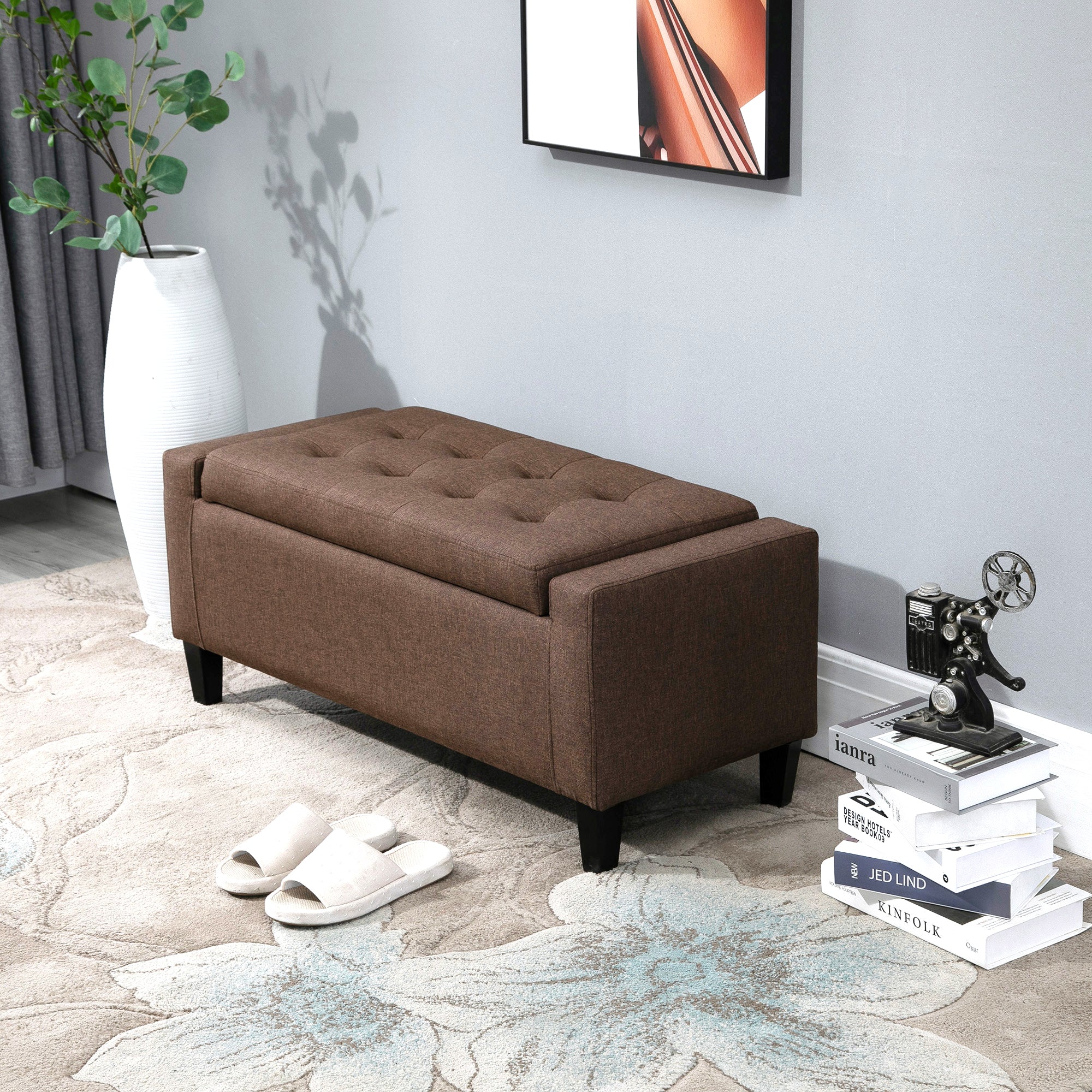 Upholstered Storage Ottoman Bench with Hidden Storage & Lift Top, Dark Brown